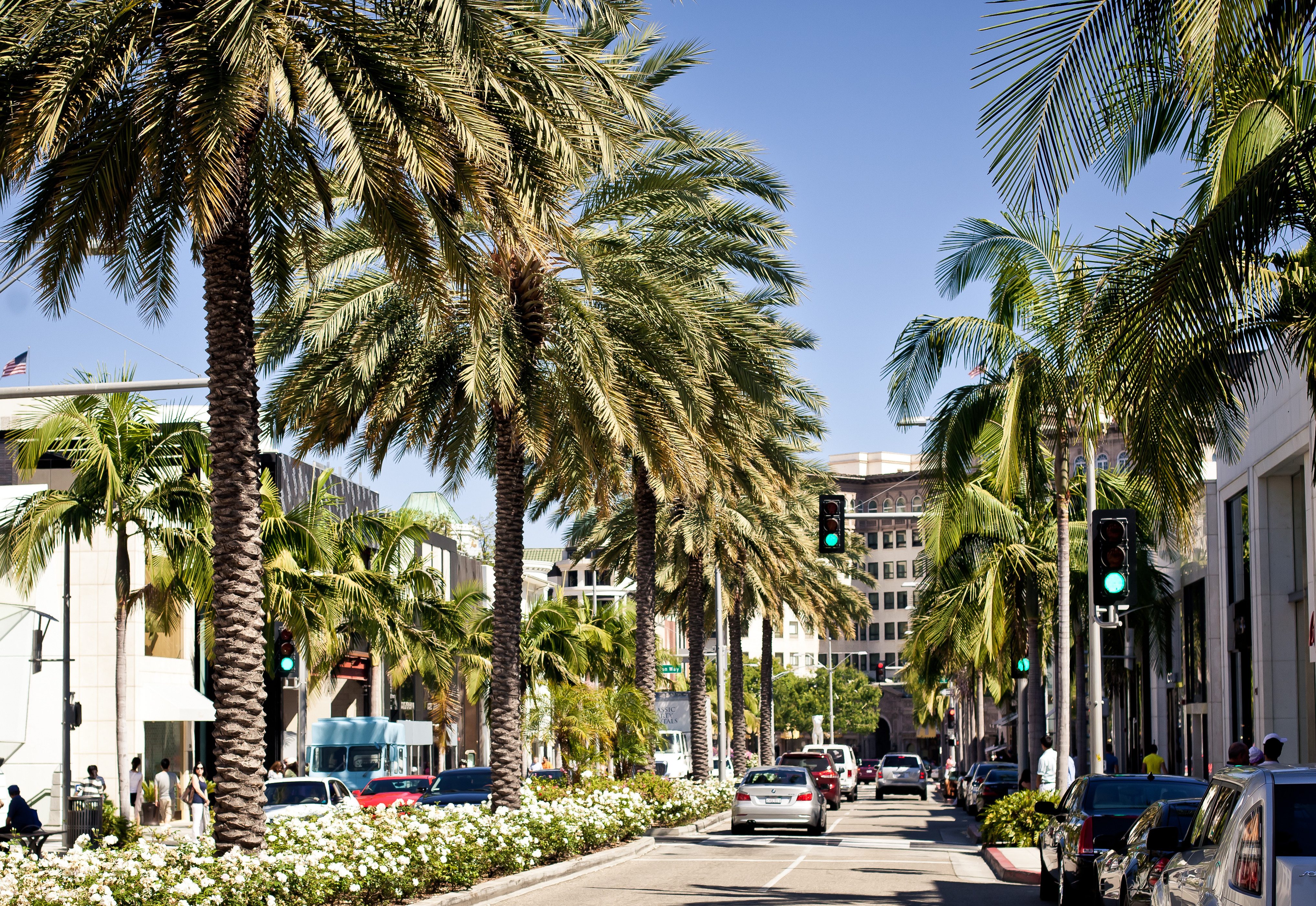 Wandel door de straten van Beverly Hills in Los Angeles, Amerika