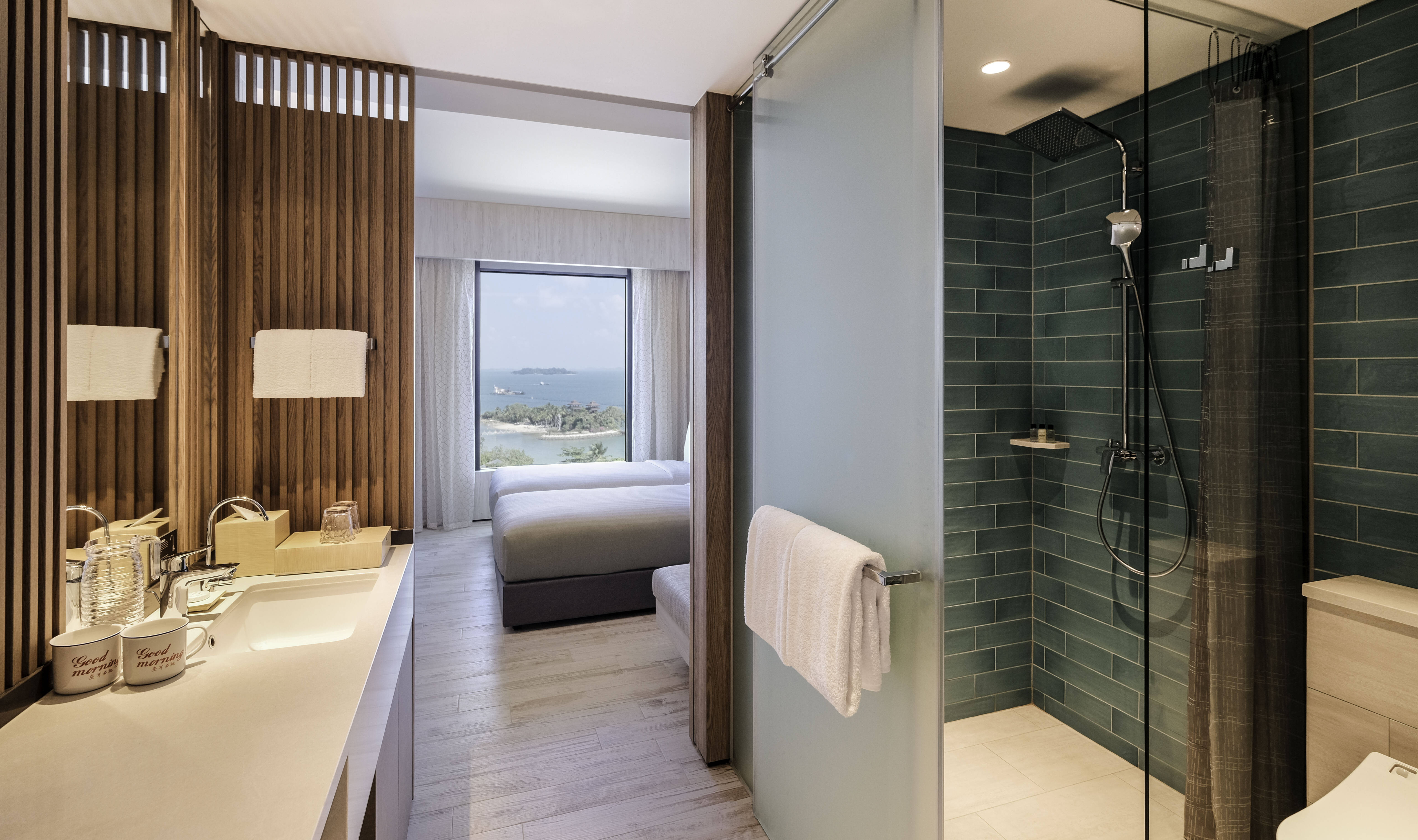 Uitzicht vanuit de badkamer Village Hotel Sentosa