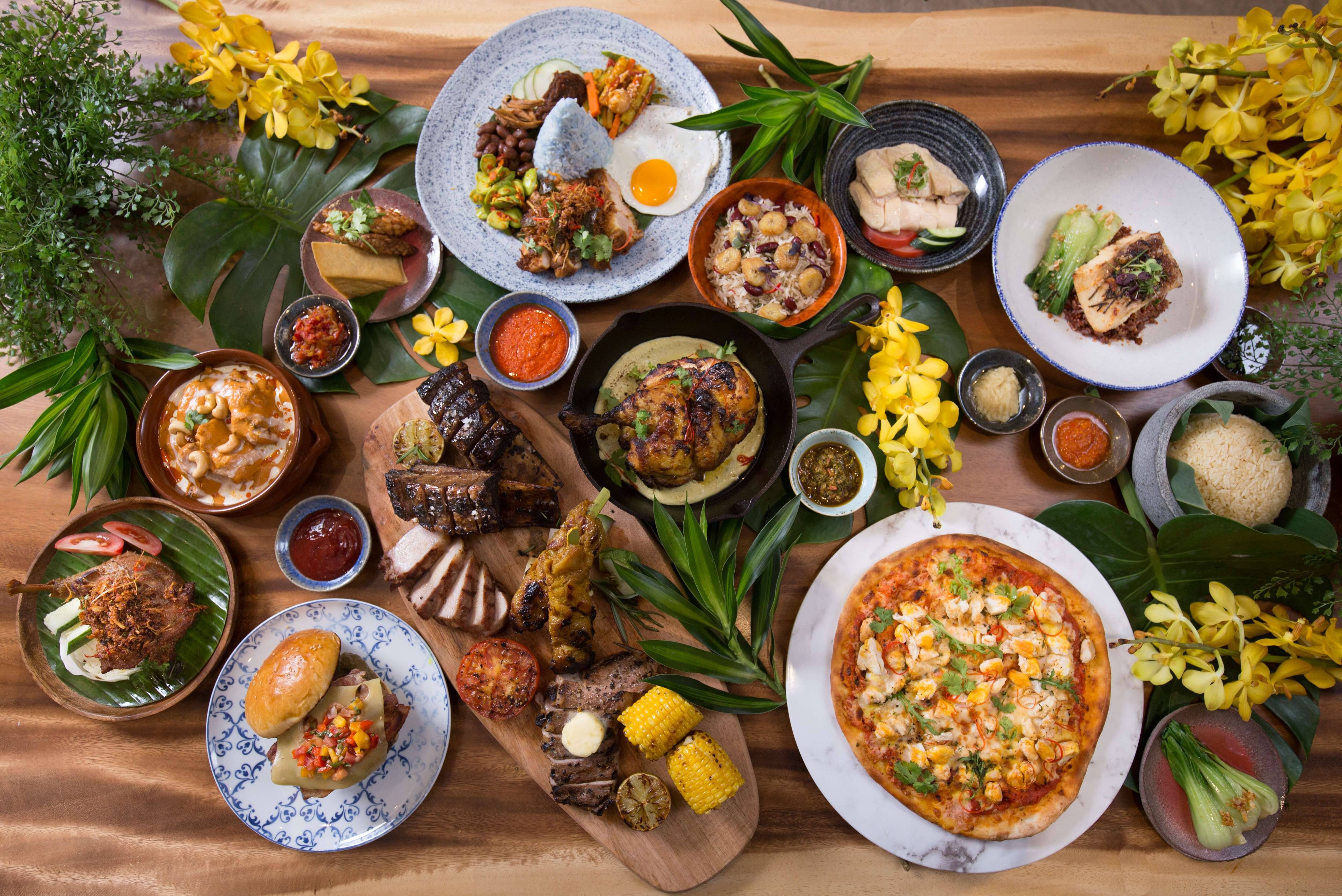 Diverse gerechten uit het restaurant Village Hotel Sentosa