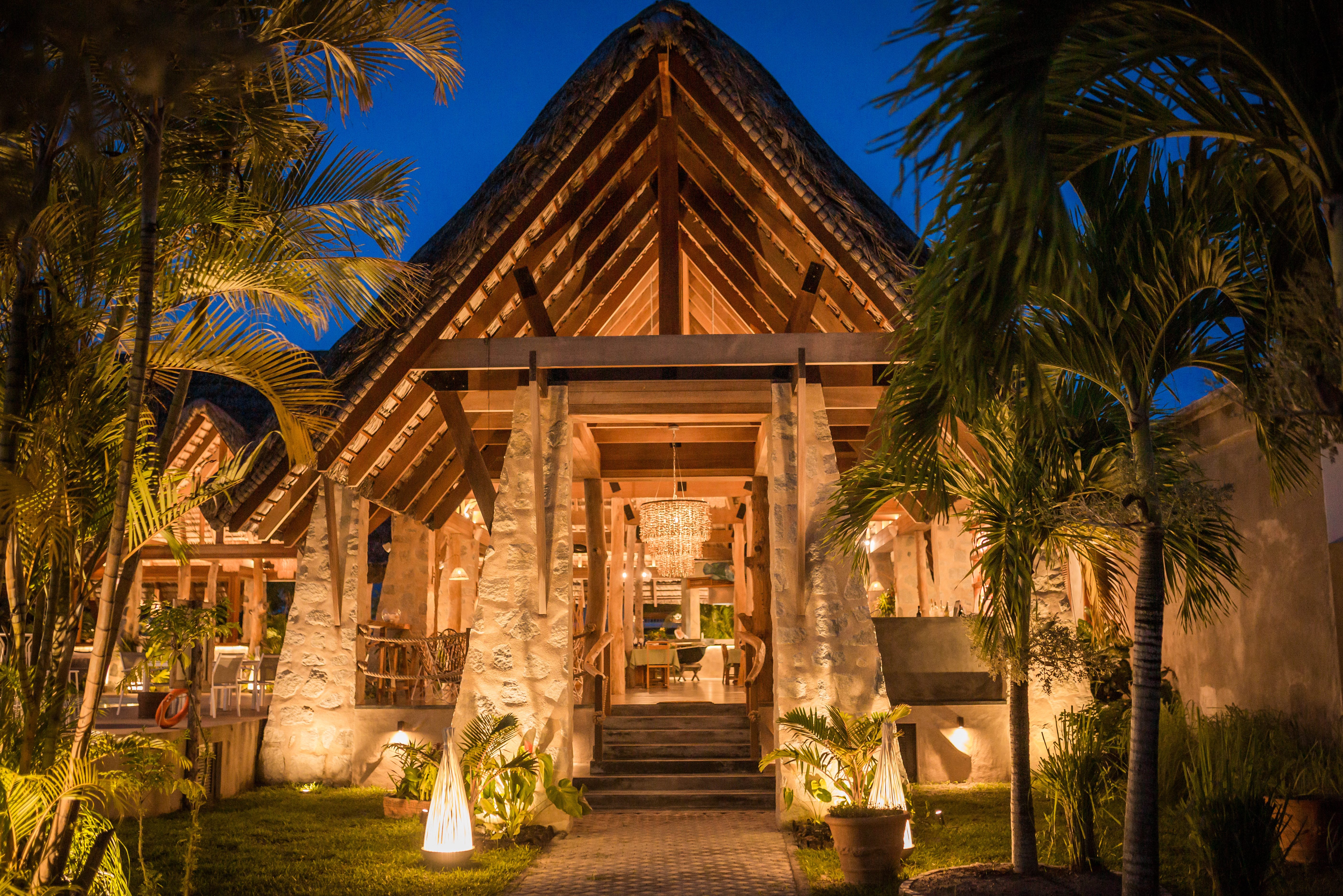Restaurant van het Les Lauriers Eco Hotel op Praslin in de Seychellen