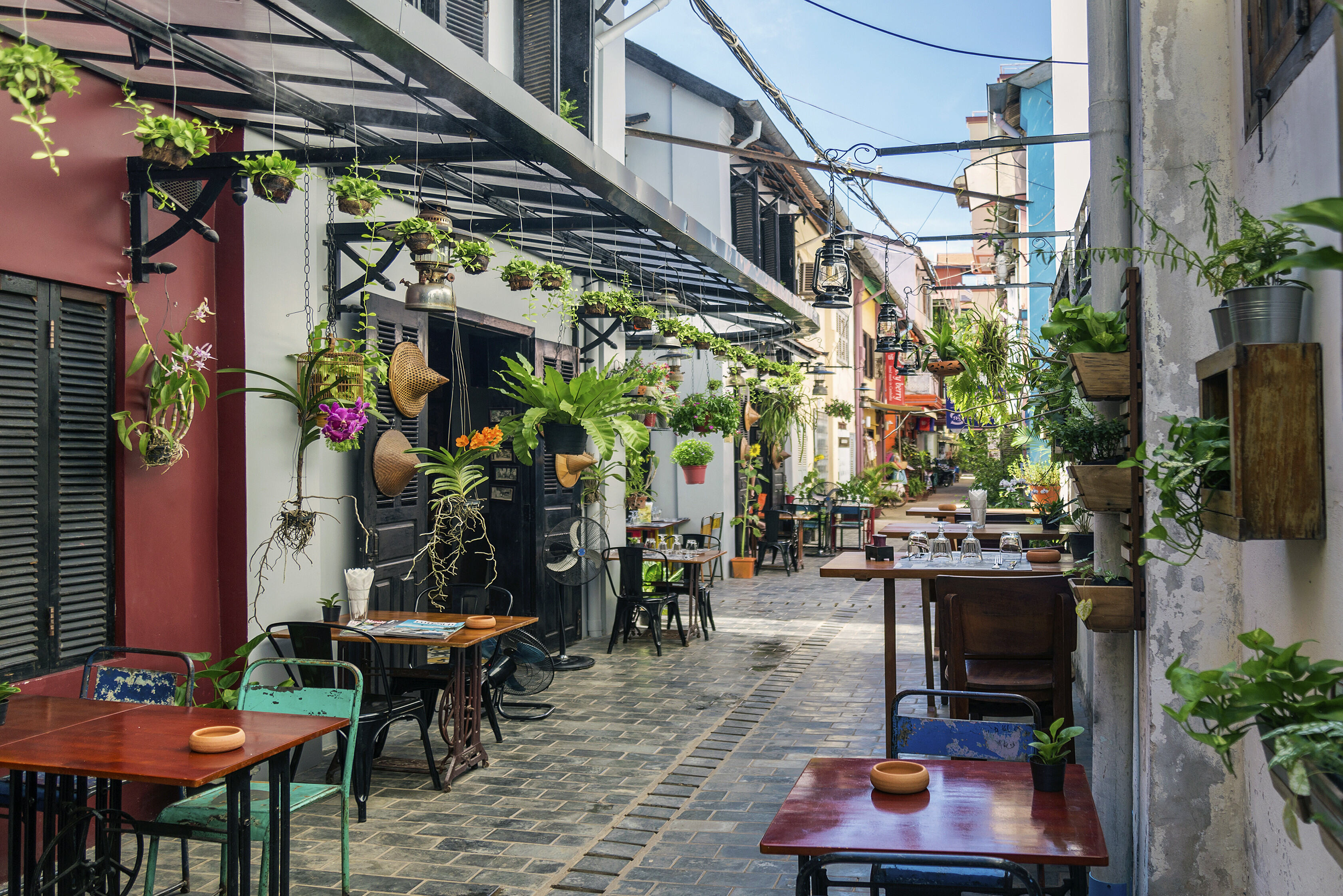 Cambodja Siem Reap Straatje met restaurants