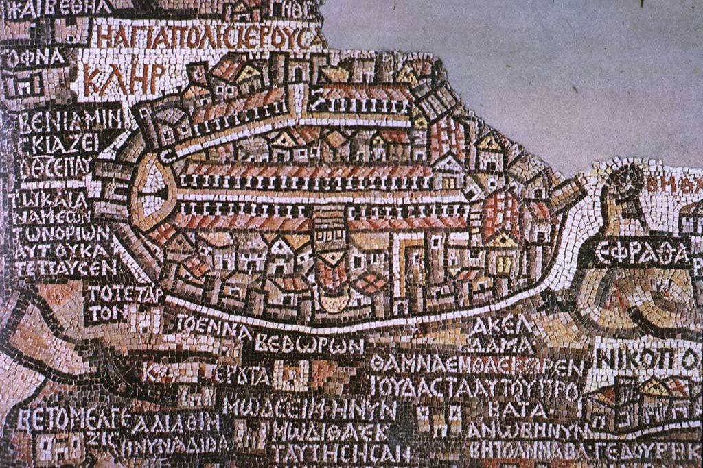 Mozaiekvloer in Madaba in Jordanie