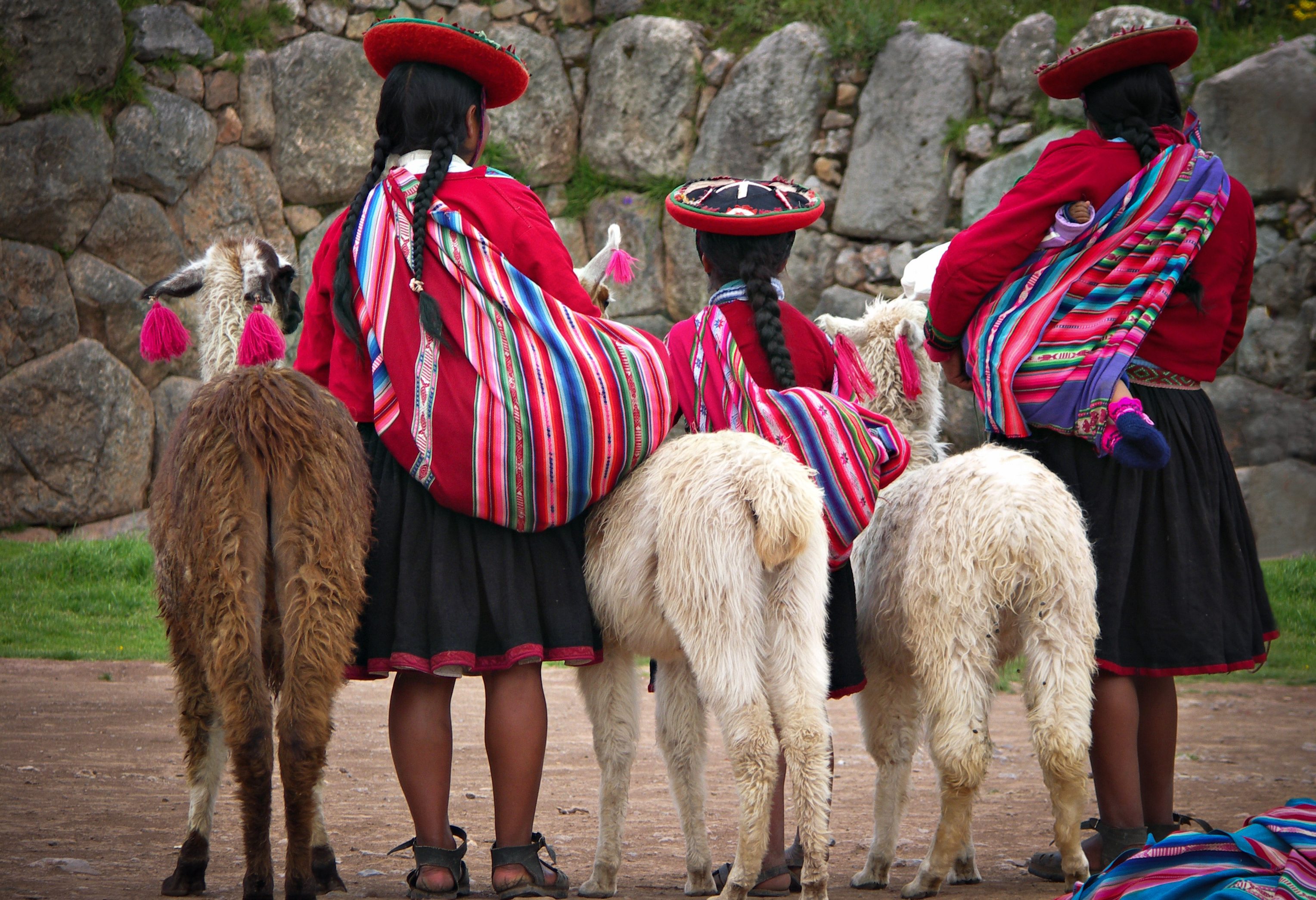 De lokale bevolking bij Sacsayhuaman nabij Cusco in Peru