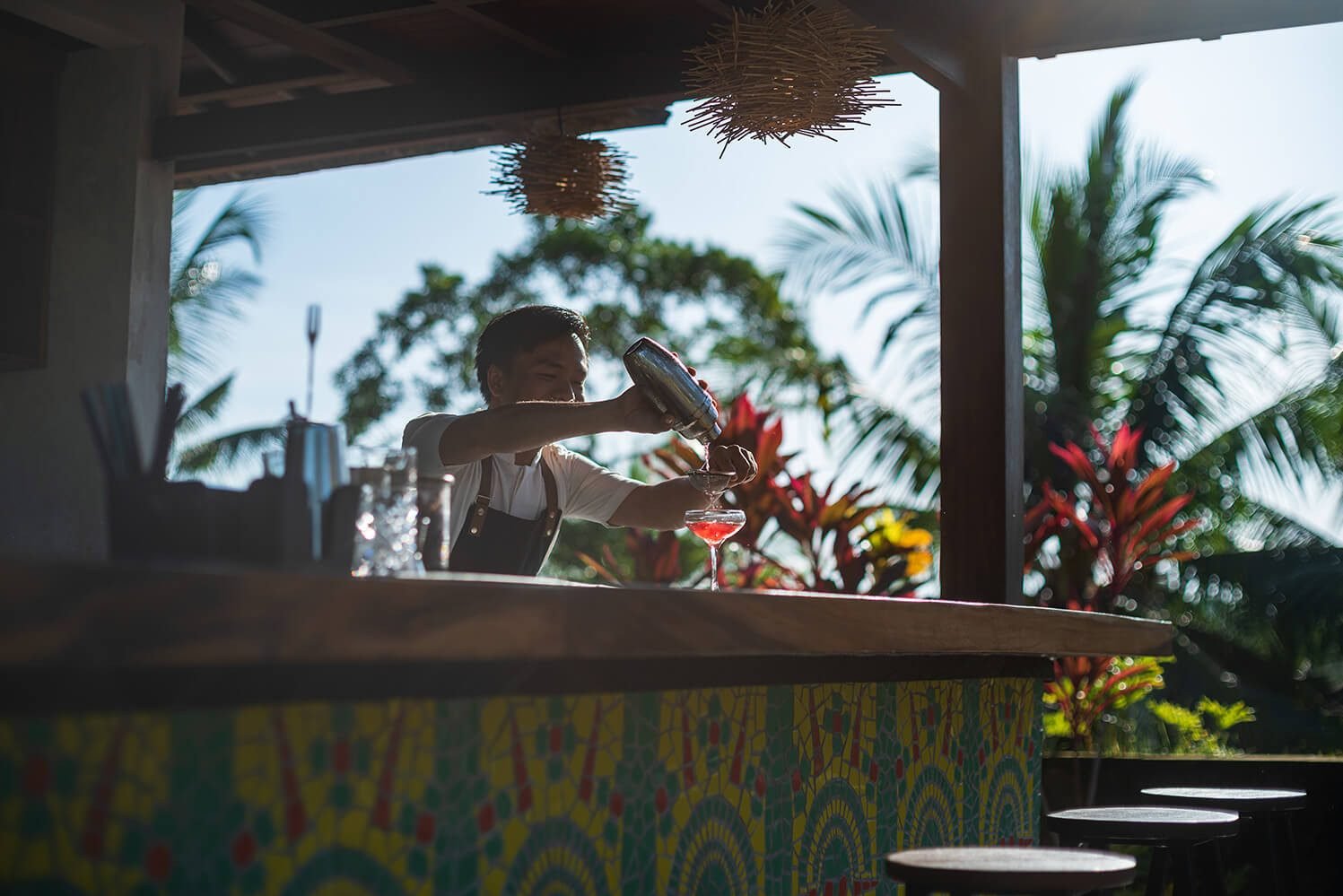 Akasa Rooftop Bar in het Arkamara Dijiwa Ubud op Bali in Indonesie