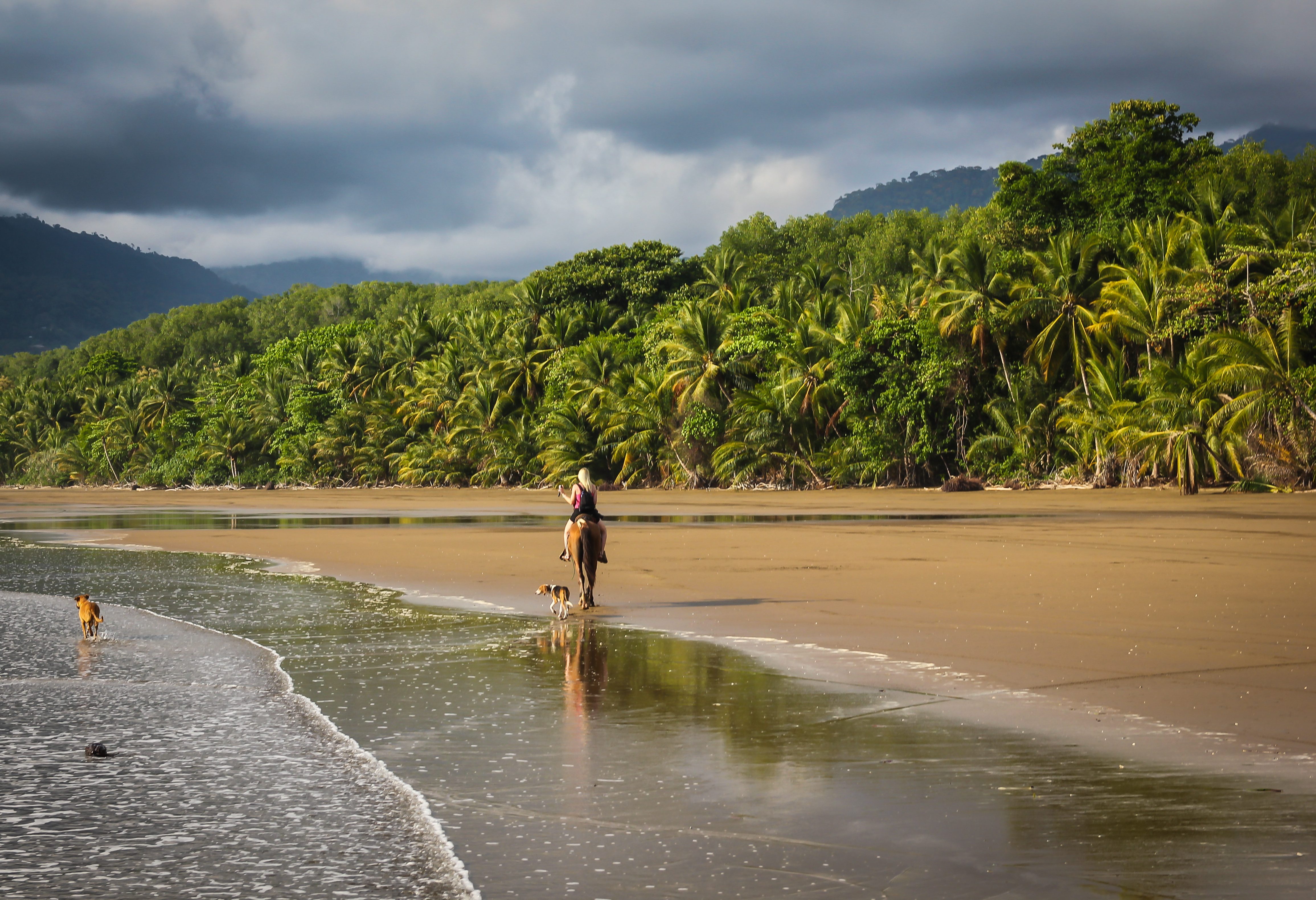 Paardrijden bij strand bij Uvita in Costa Rica