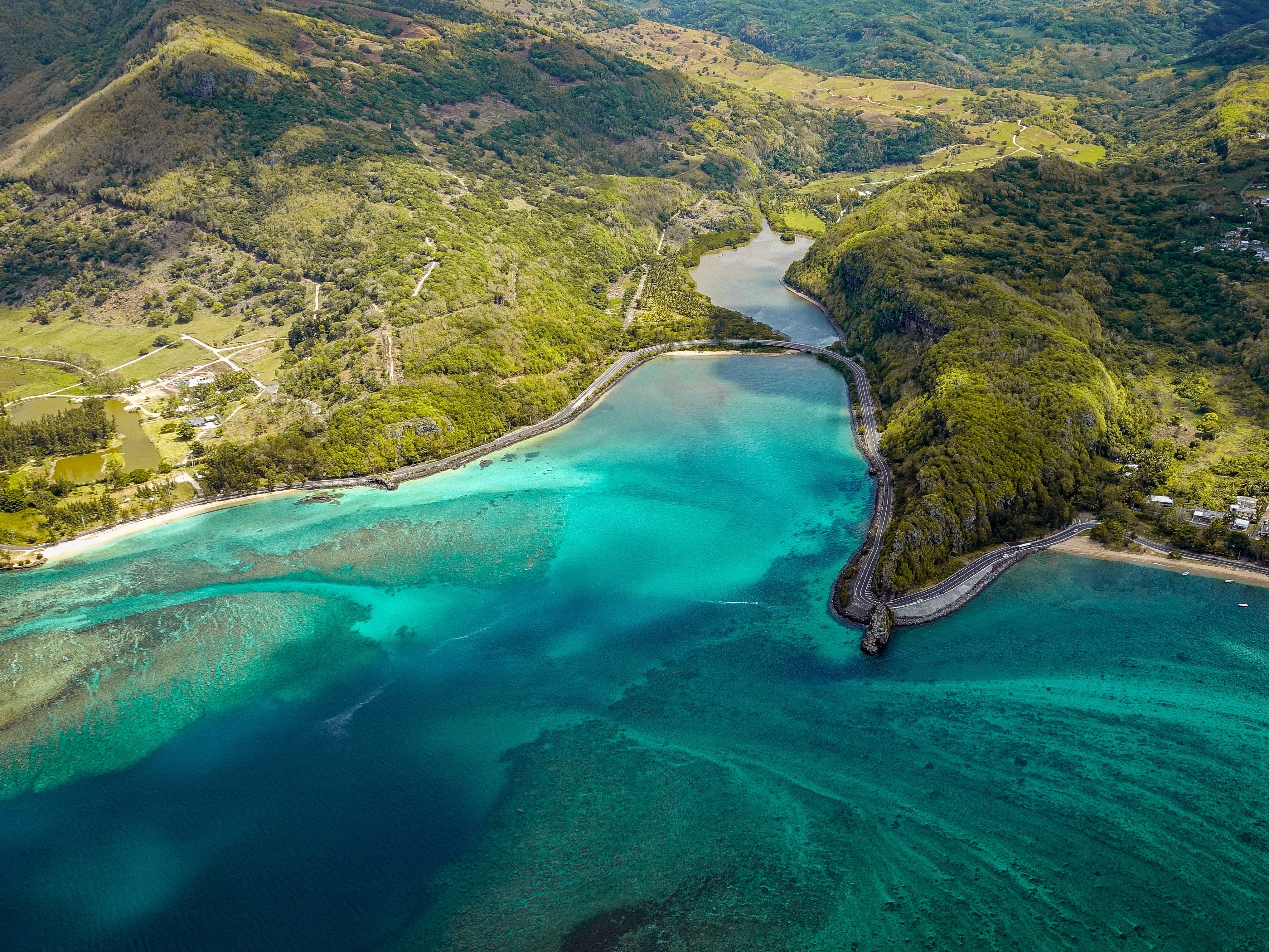 Helikopterview van het eiland van Mauritius