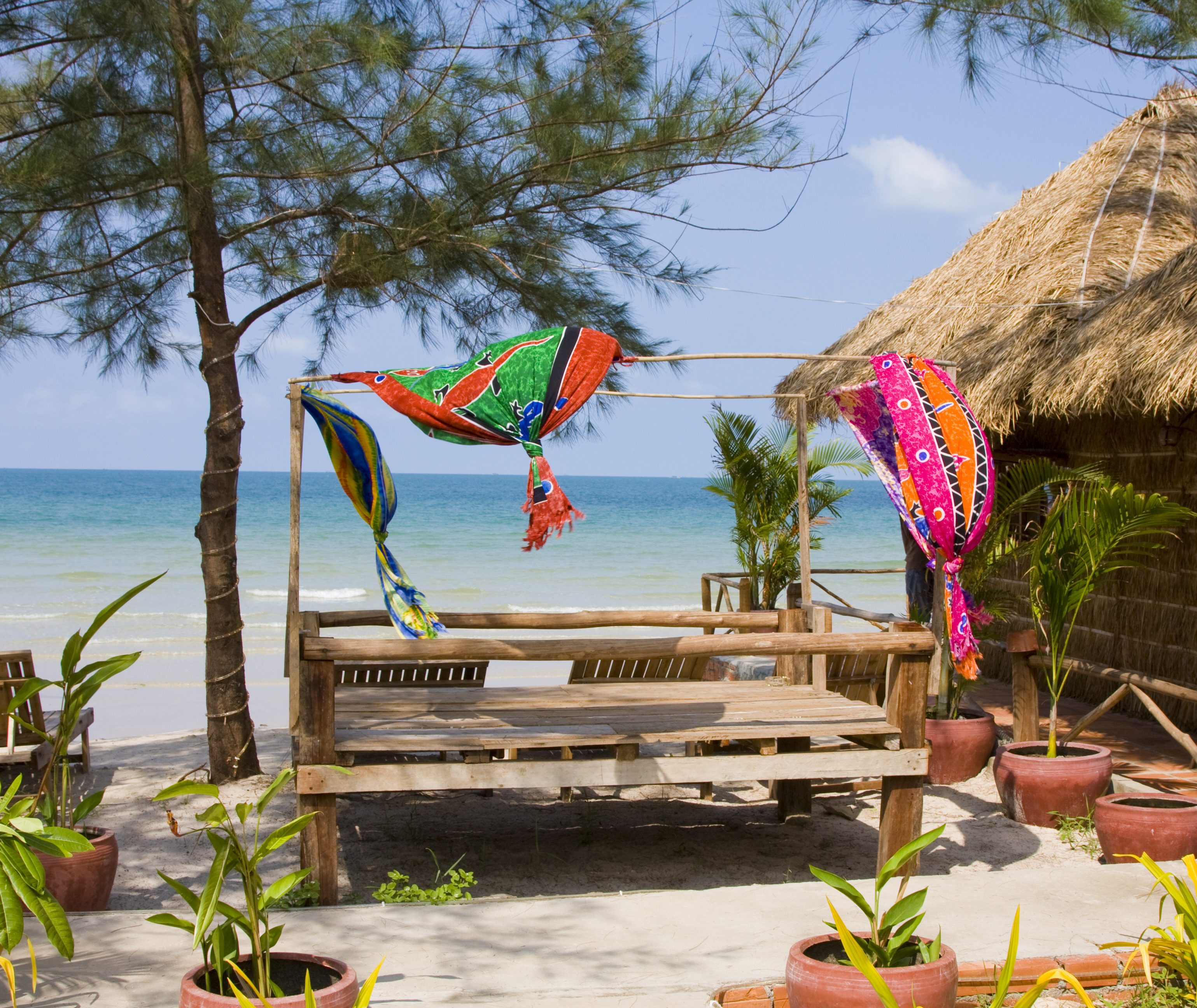 Een strandhuisje op het strand van Sihanoukville, Cambodja
