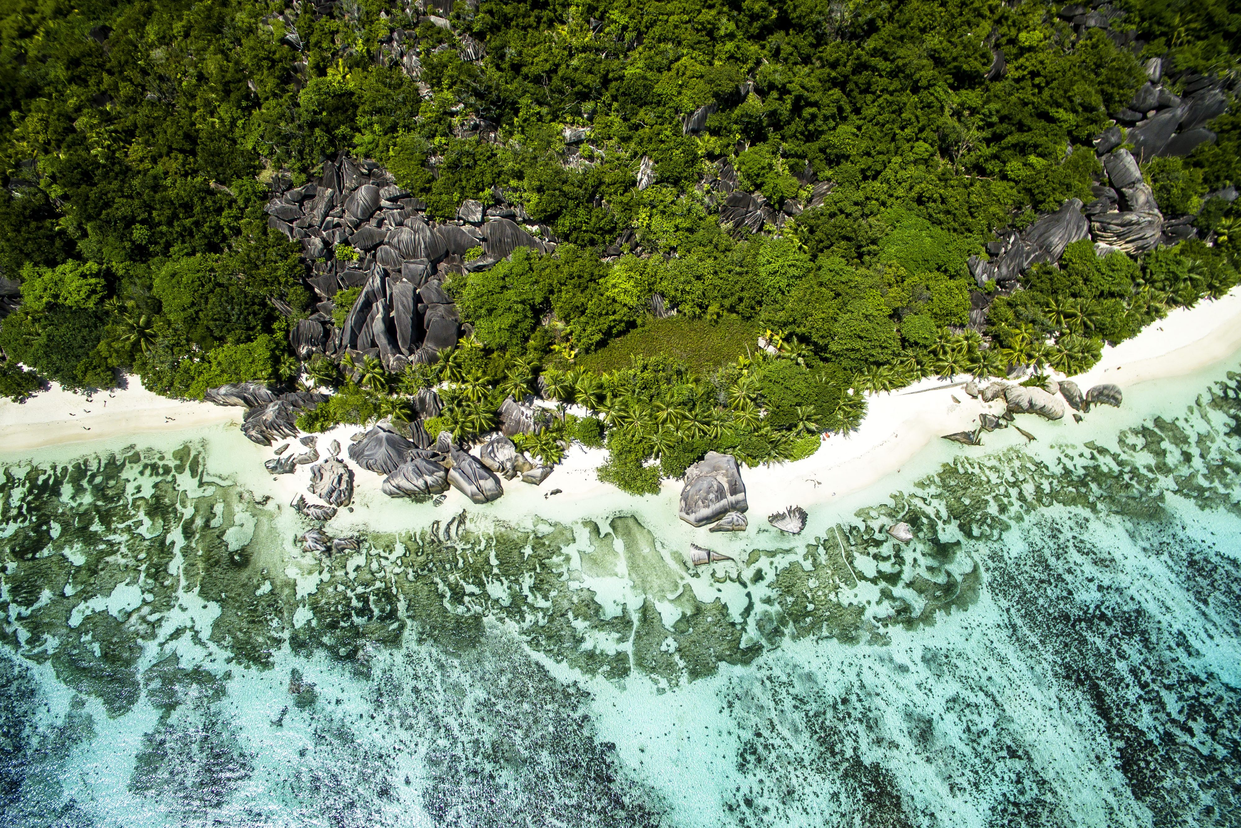 La Digue luchtfoto op de Seychellen