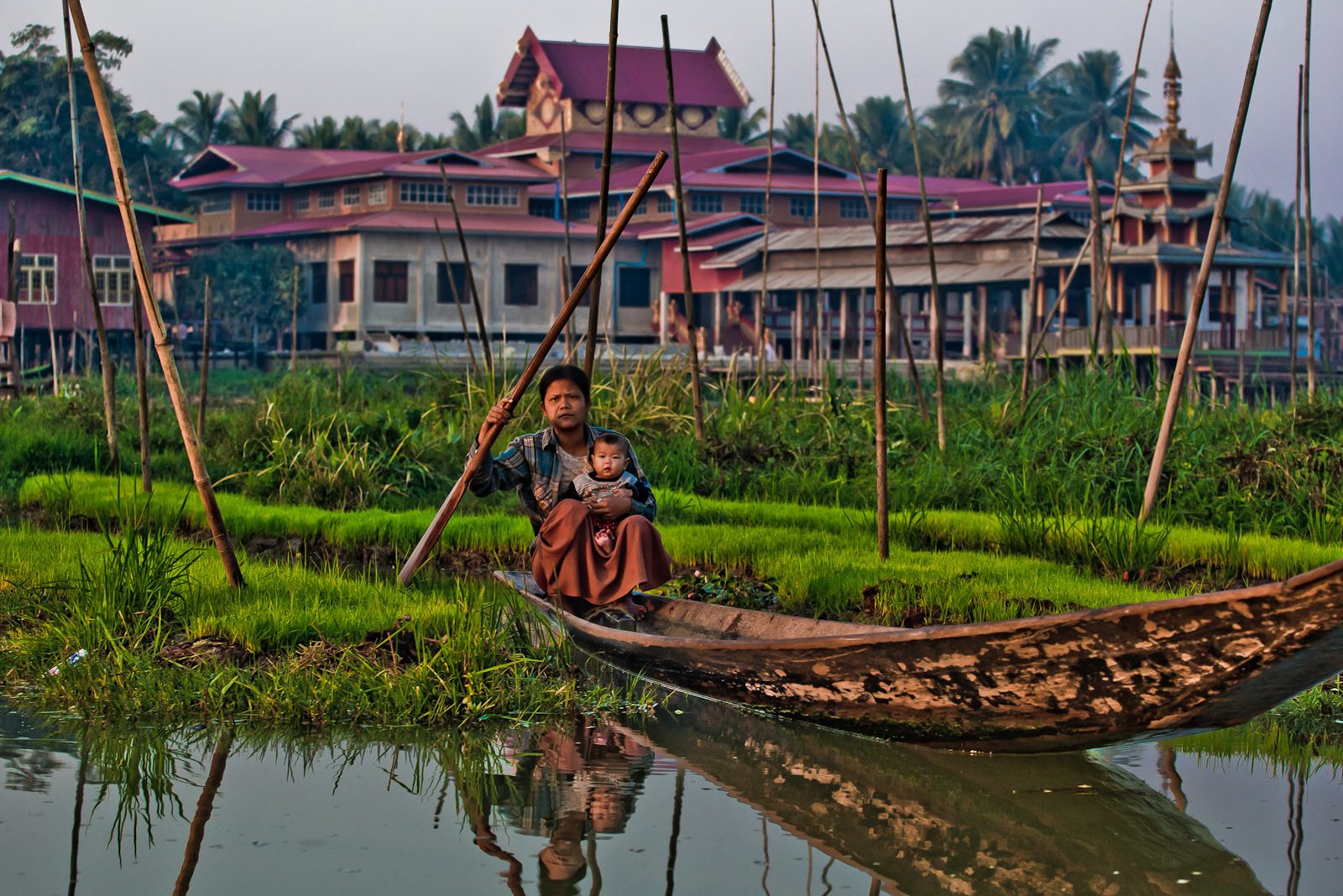 Drijvende plantage bij het Inle Lake Myanmar