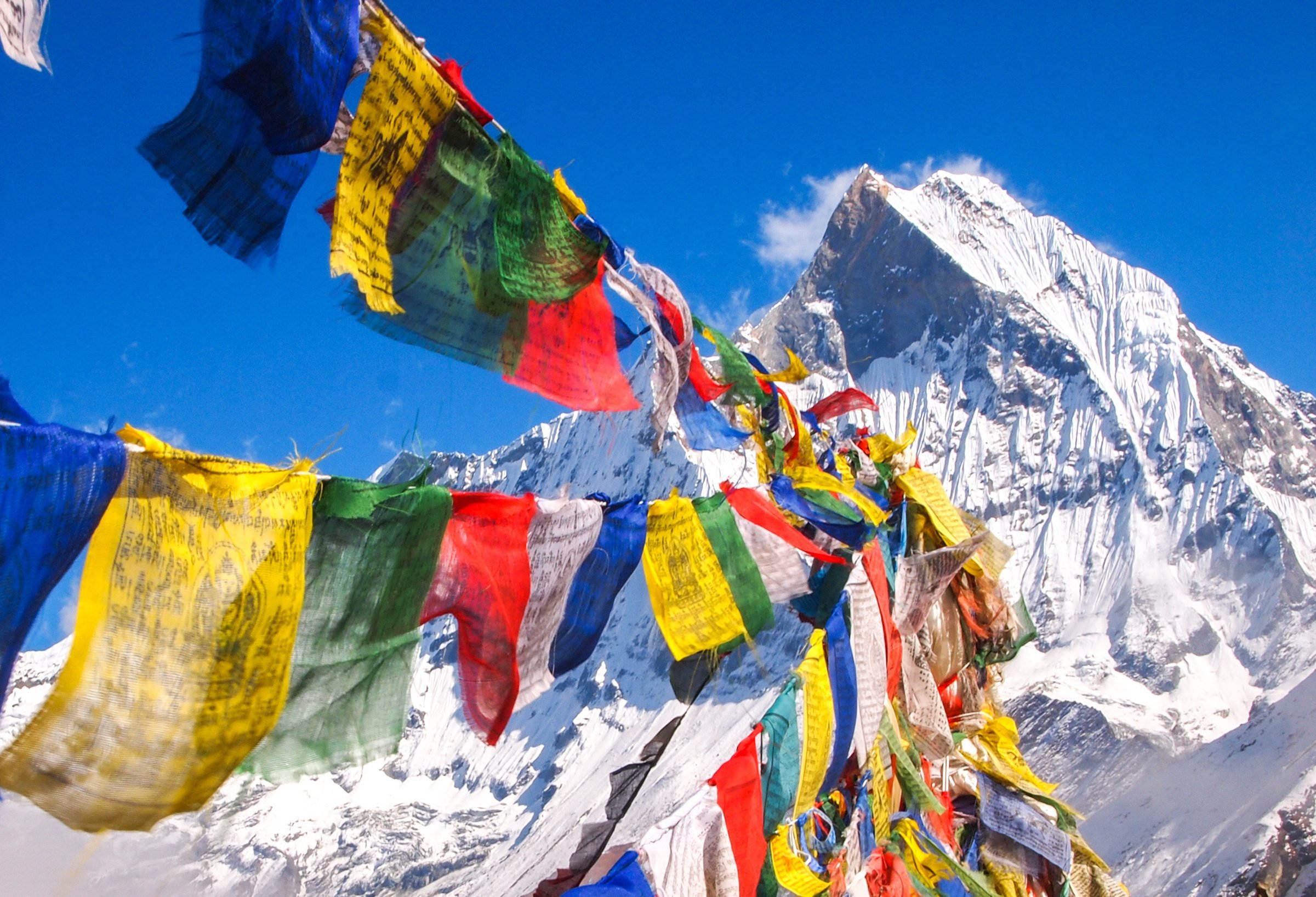 Gebedsvlaggen in de wind in Tibet