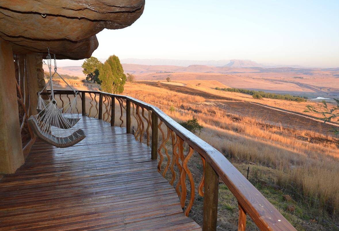 Uitzicht vanaf Antbear Lodge in de Drakensbergen