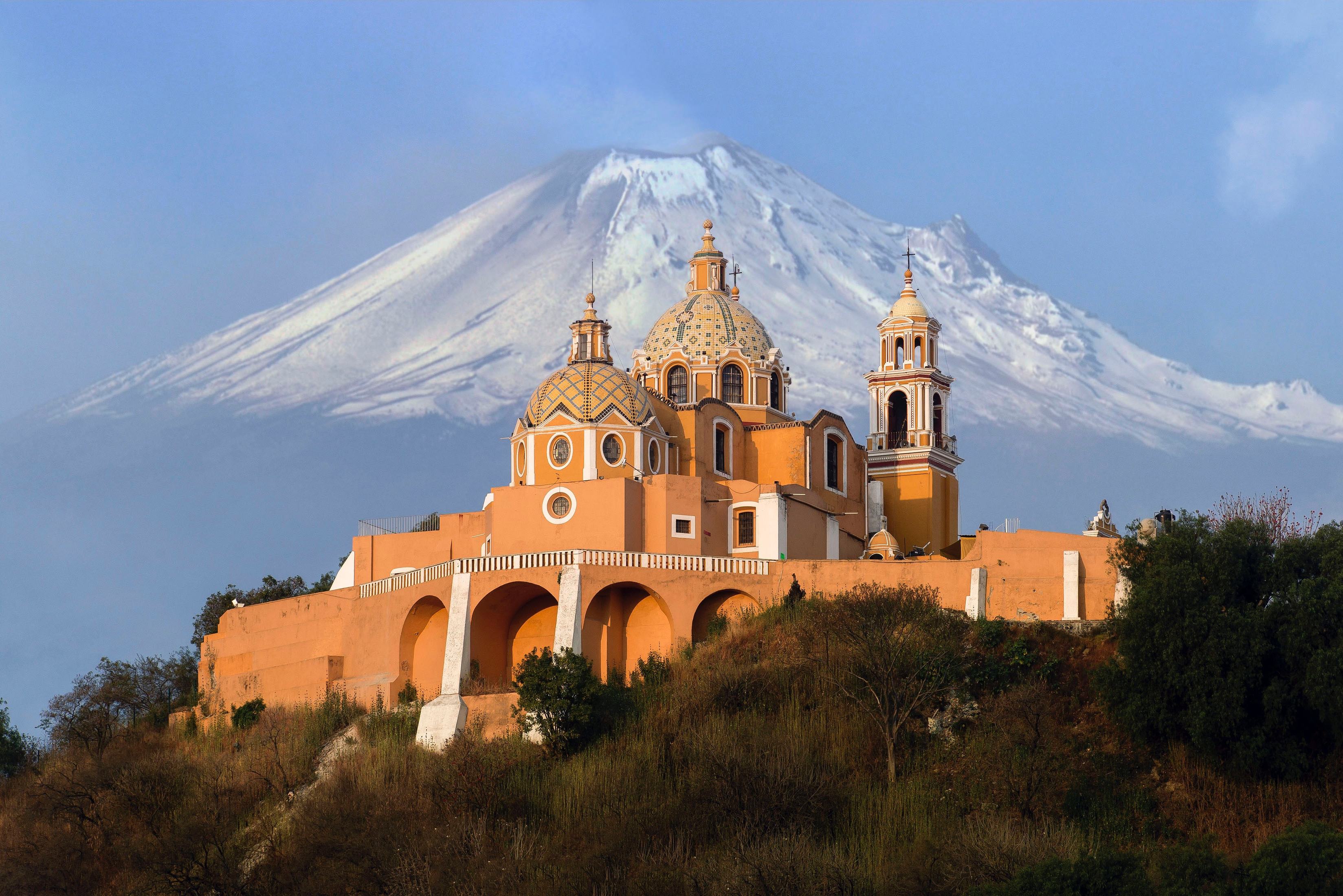 Puebla uitzicht op Popocatepetl vulkaan Mexico