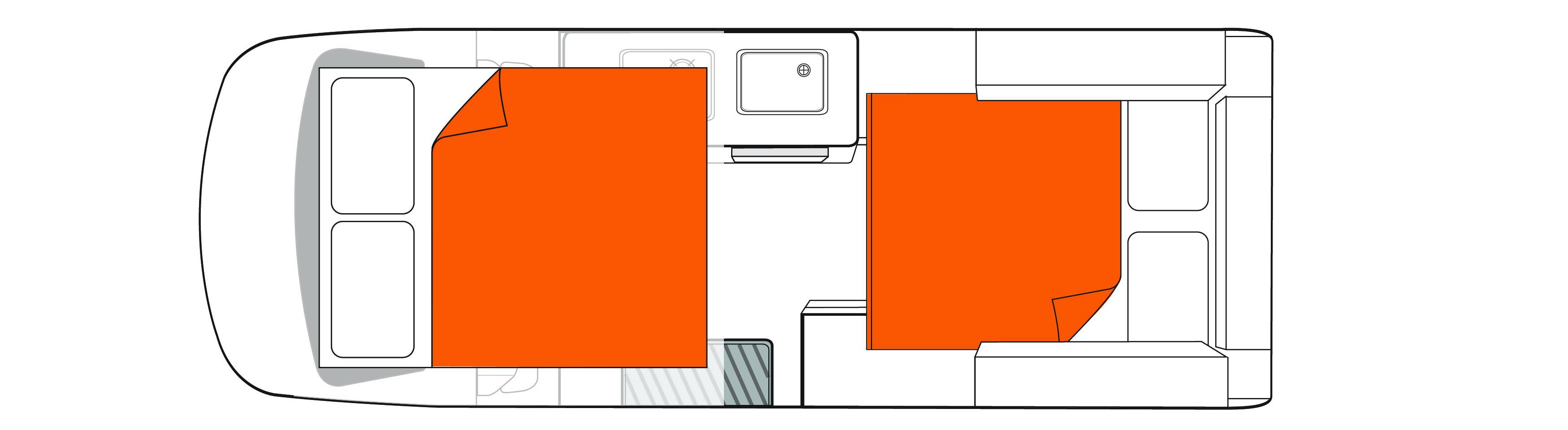Nachtindeling van de Voyager camper van Britz in Nieuw-Zeeland