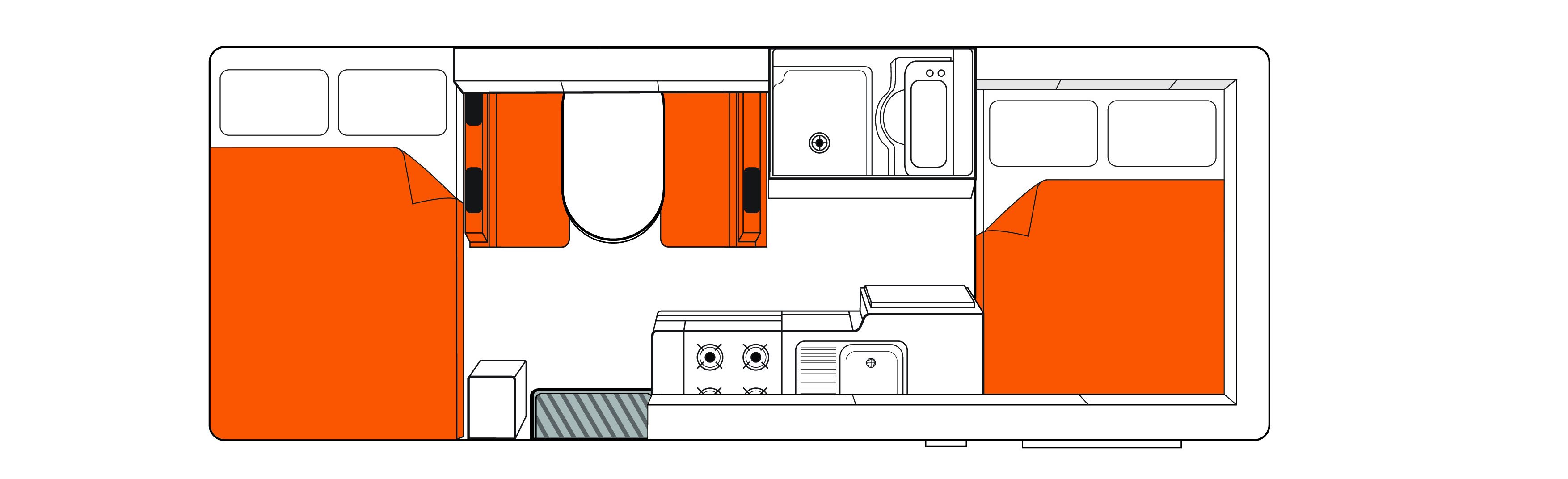 Dagindeling van de Britz Vista camper in Nieuw-Zeeland