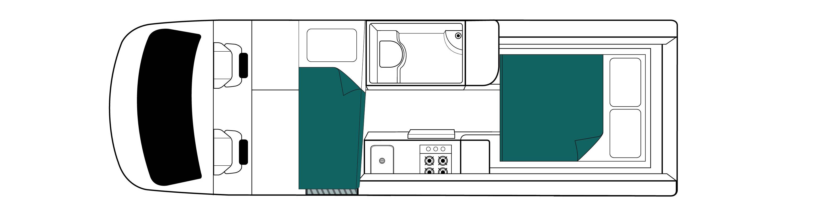 Nachtindeling van de Maui Ultima Plus camper in Nieuw-Zeeland