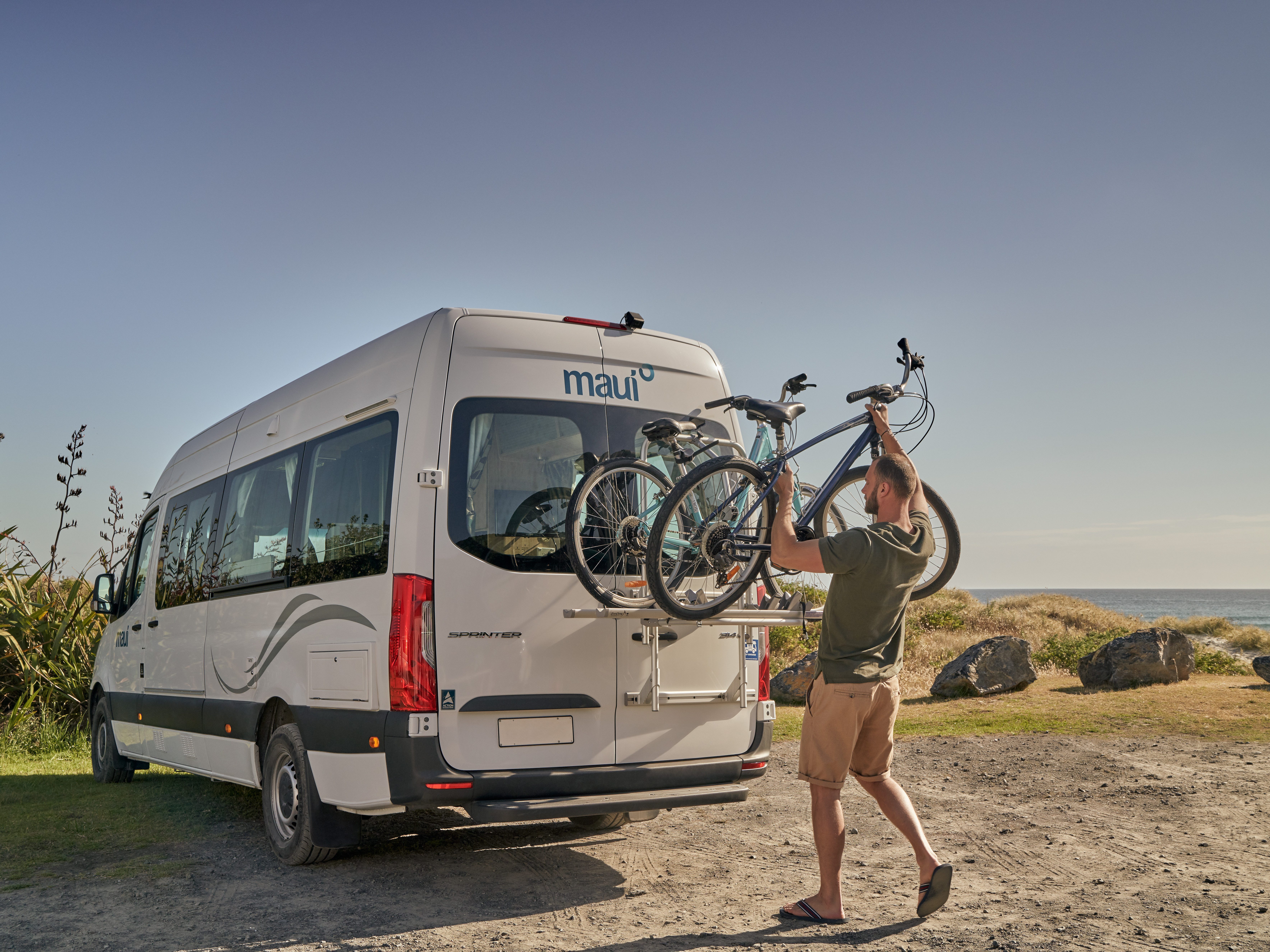 Fietsenrek op de Maui Ultima Plus camper in Nieuw-Zeeland
