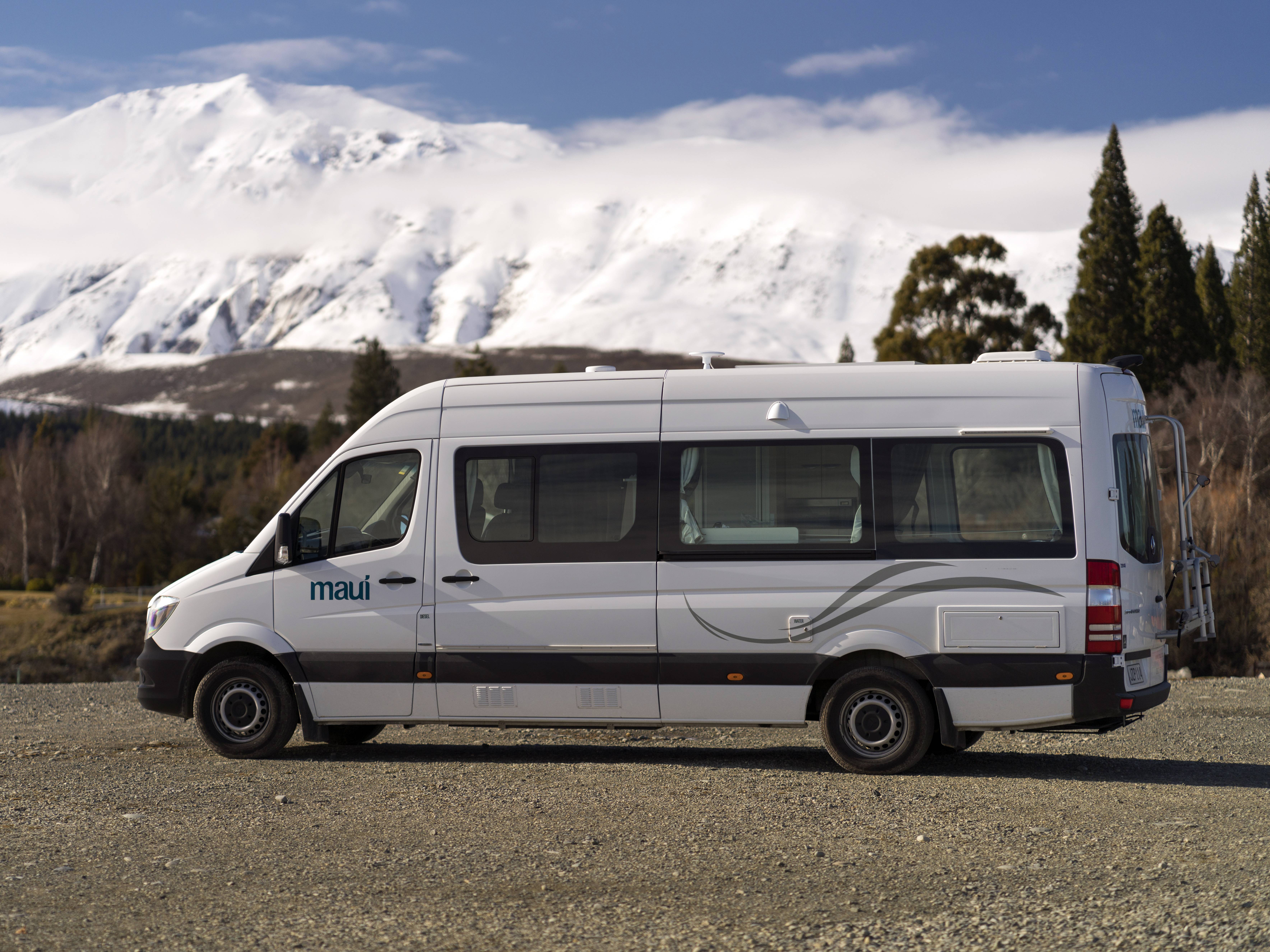 Buitenkant van de Maui Ultima Plus camper in Nieuw-Zeeland