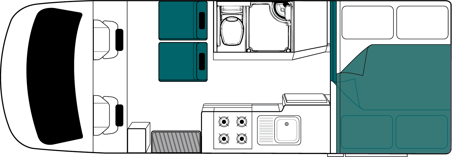 Nachtindeling van de Maui Cascade camper in Nieuw-Zeeland