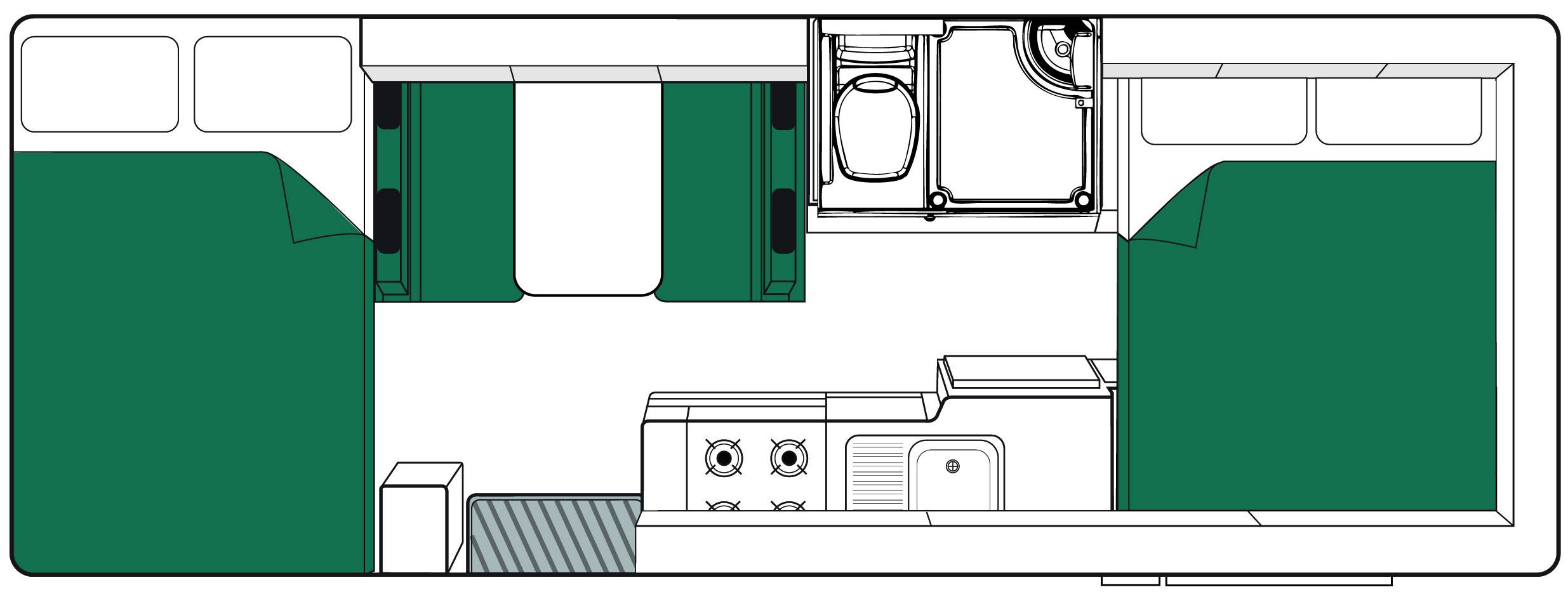 Nachtindeling van de Maui Beach camper in Nieuw-Zeeland