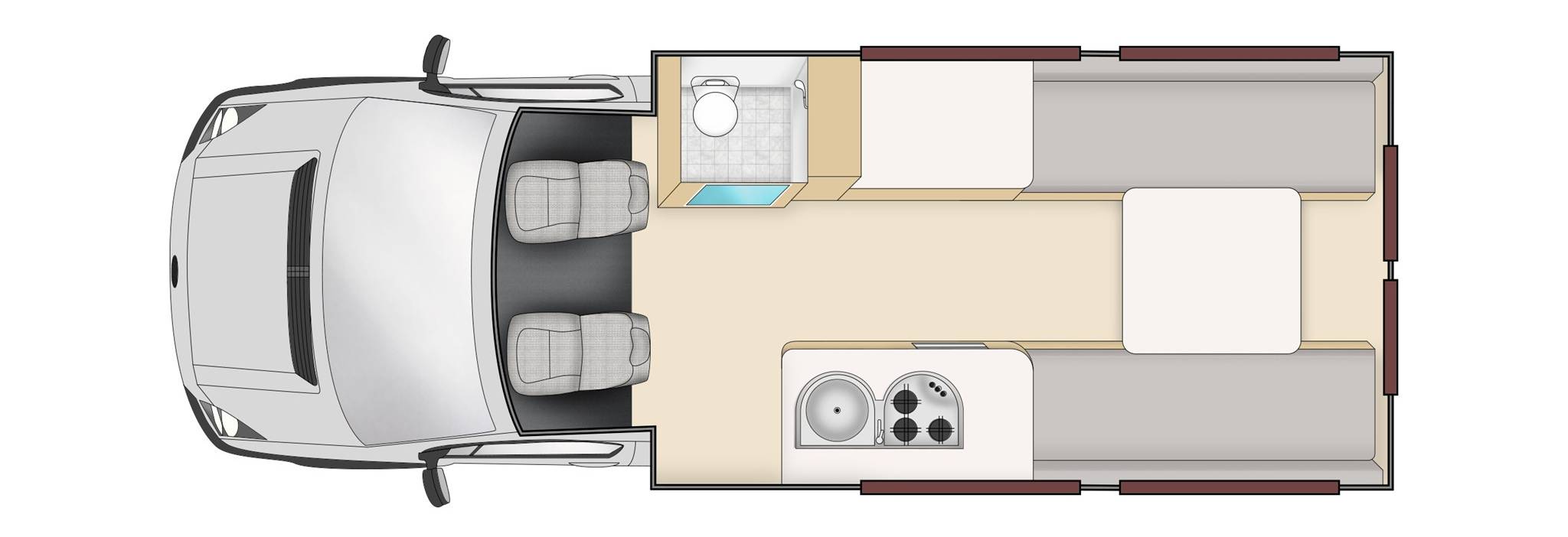 Dagindeling van de Apollo Euro Tourer camper in Nieuw-Zeeland