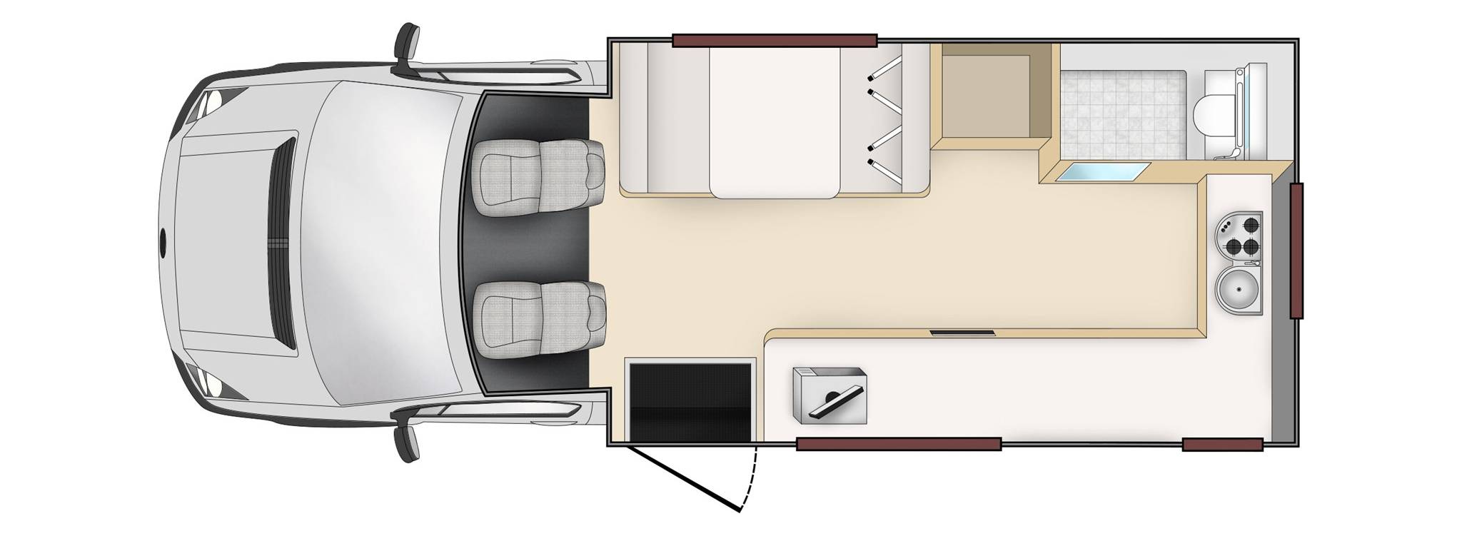 Dagindeling van de Apollo Euro Camper in Nieuw-Zeeland