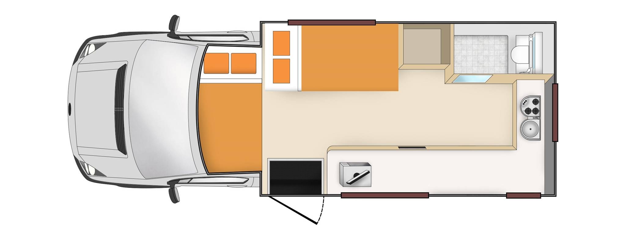 Nachtindeling van de Apollo Euro Camper in Nieuw-Zeeland