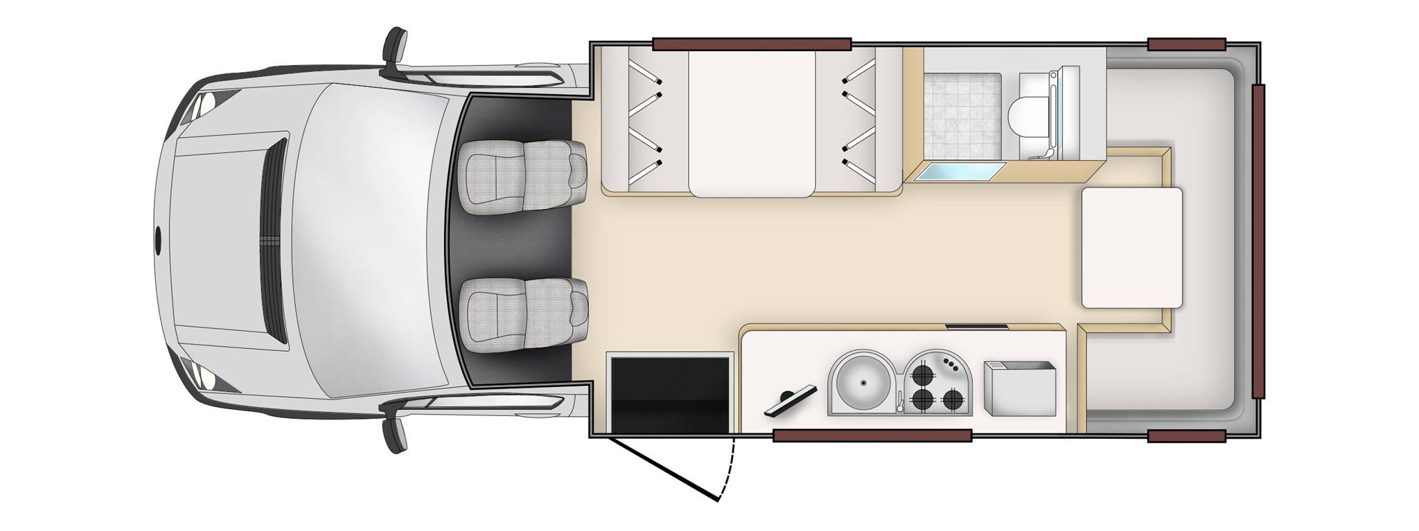 Dagindeling van de Apollo Euro Deluxe camper in Nieuw-Zeeland