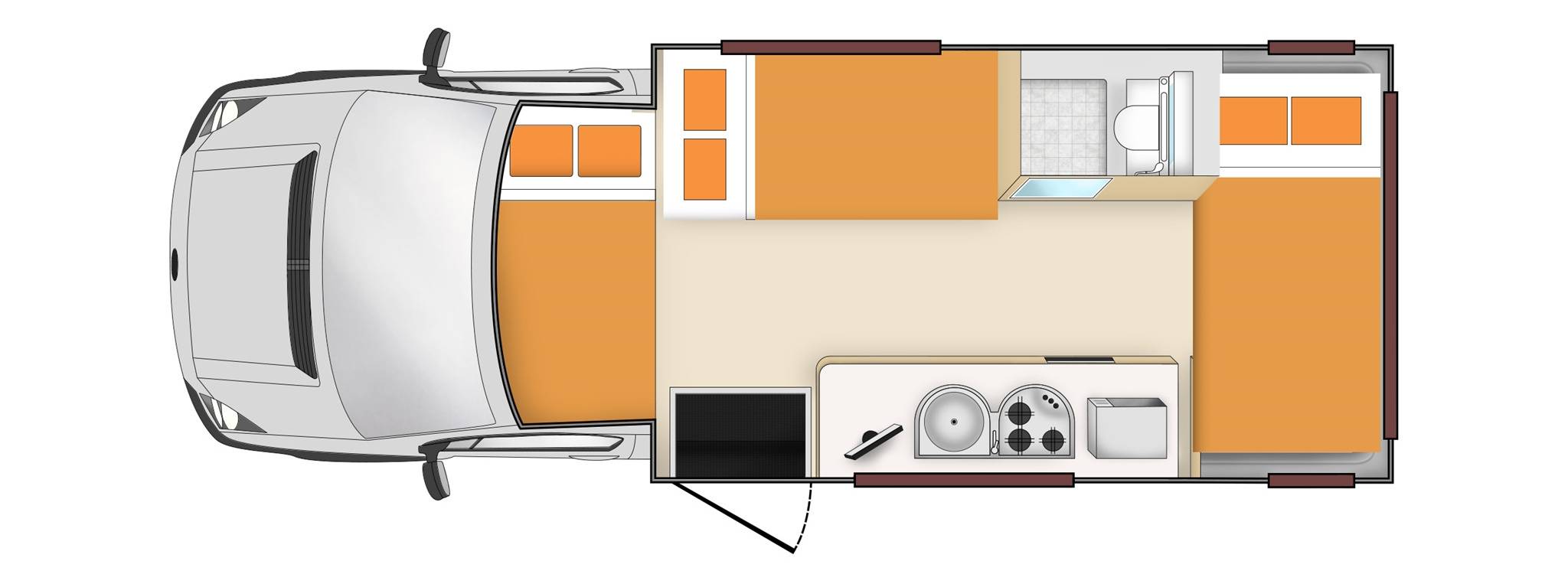 Nachtindeling van de Apollo Euro Deluxe camper in Nieuw-Zeeland