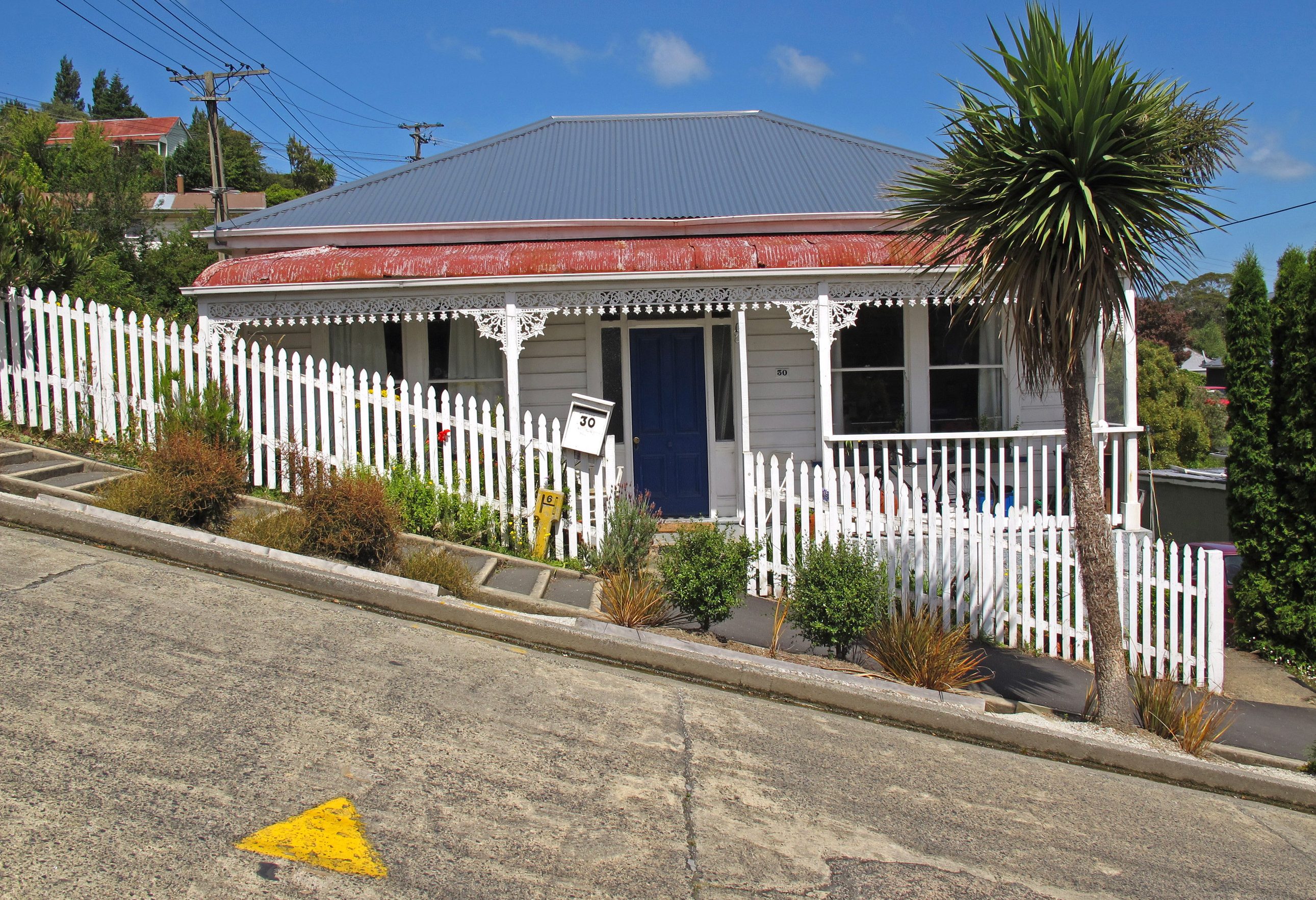 Baldwin Street in Dunedin, de steilste straat ter wereld in Nieuw-Zeeland
