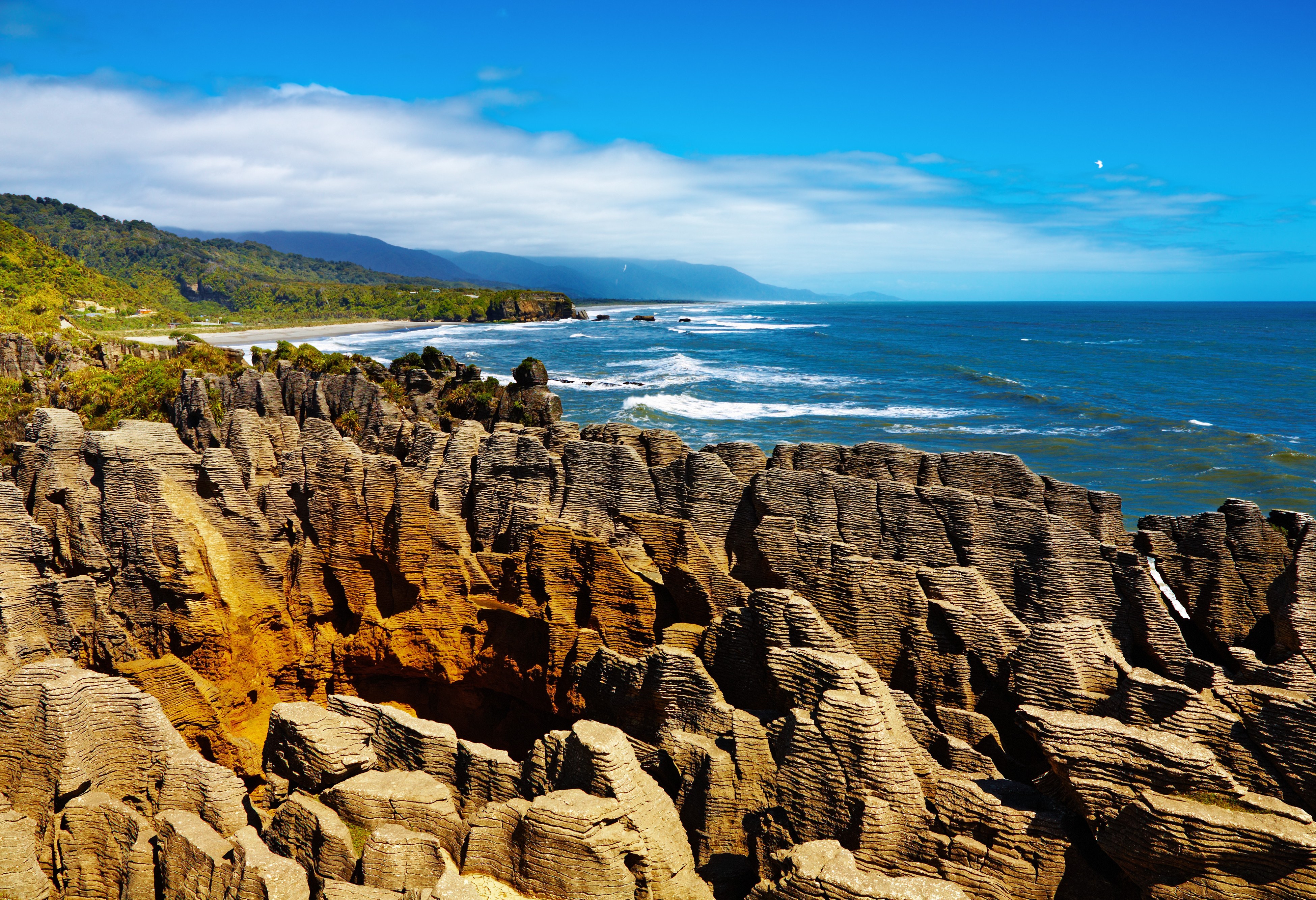 Pancake Rocks bij Punakaiki in Nieuw-Zeeland