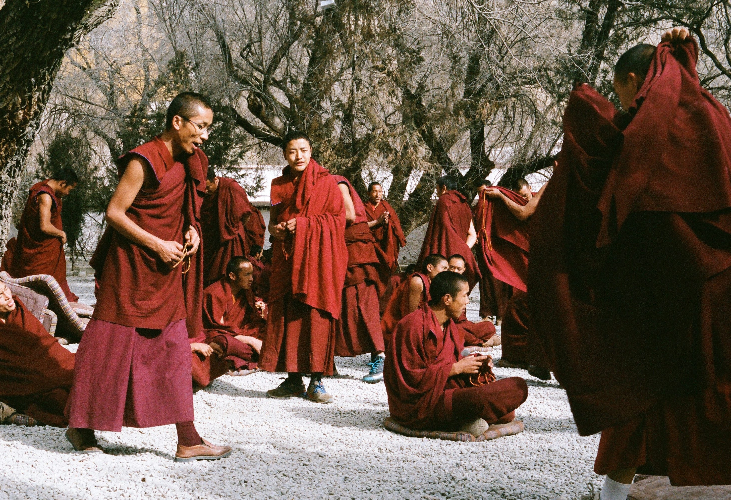 Monniken in debat in Lhasa in Tibet