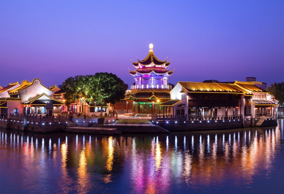 Suzhou in de avond in China