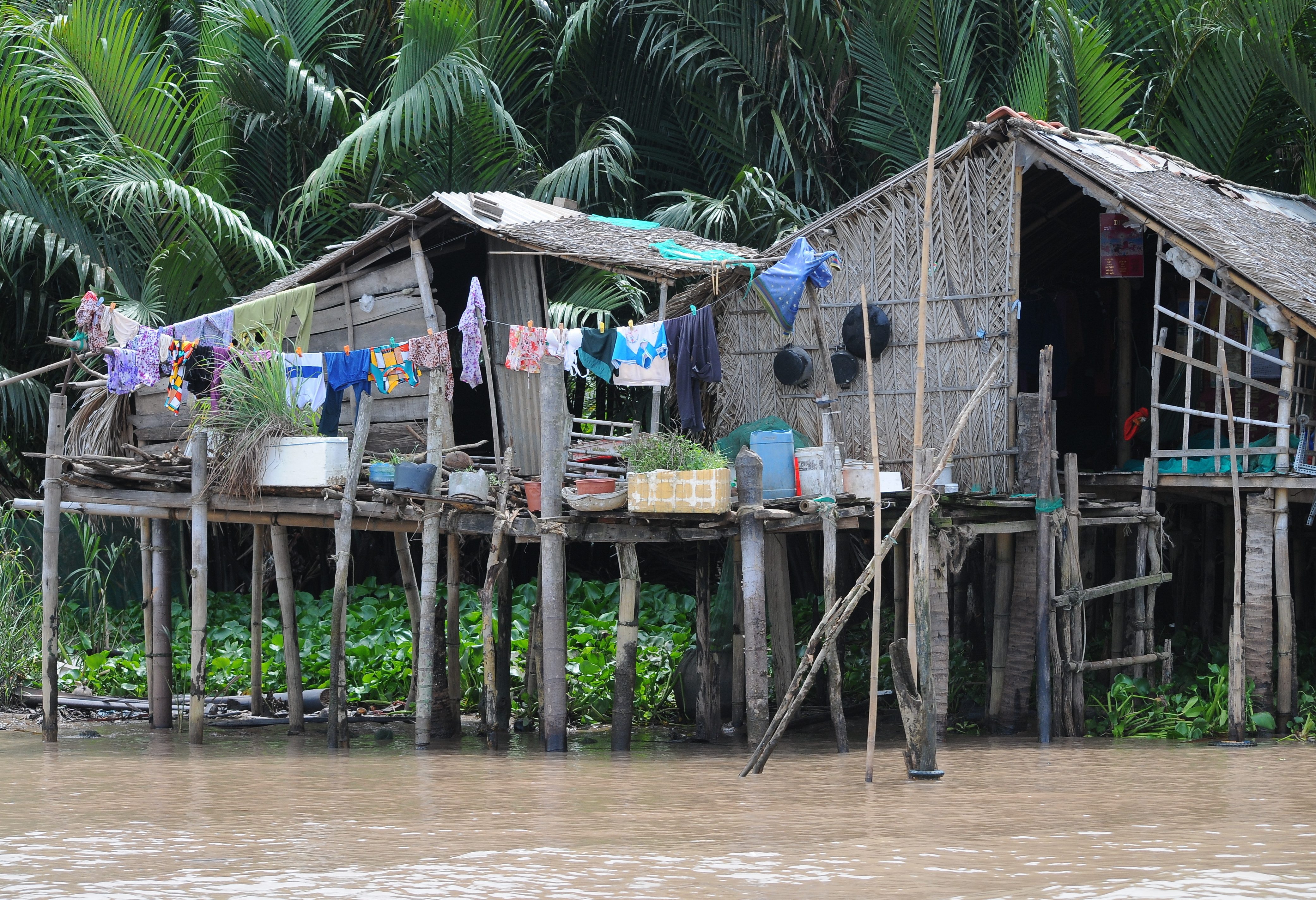 Lokale leven aan de waterkant in de Mekong Delta in Vietnam