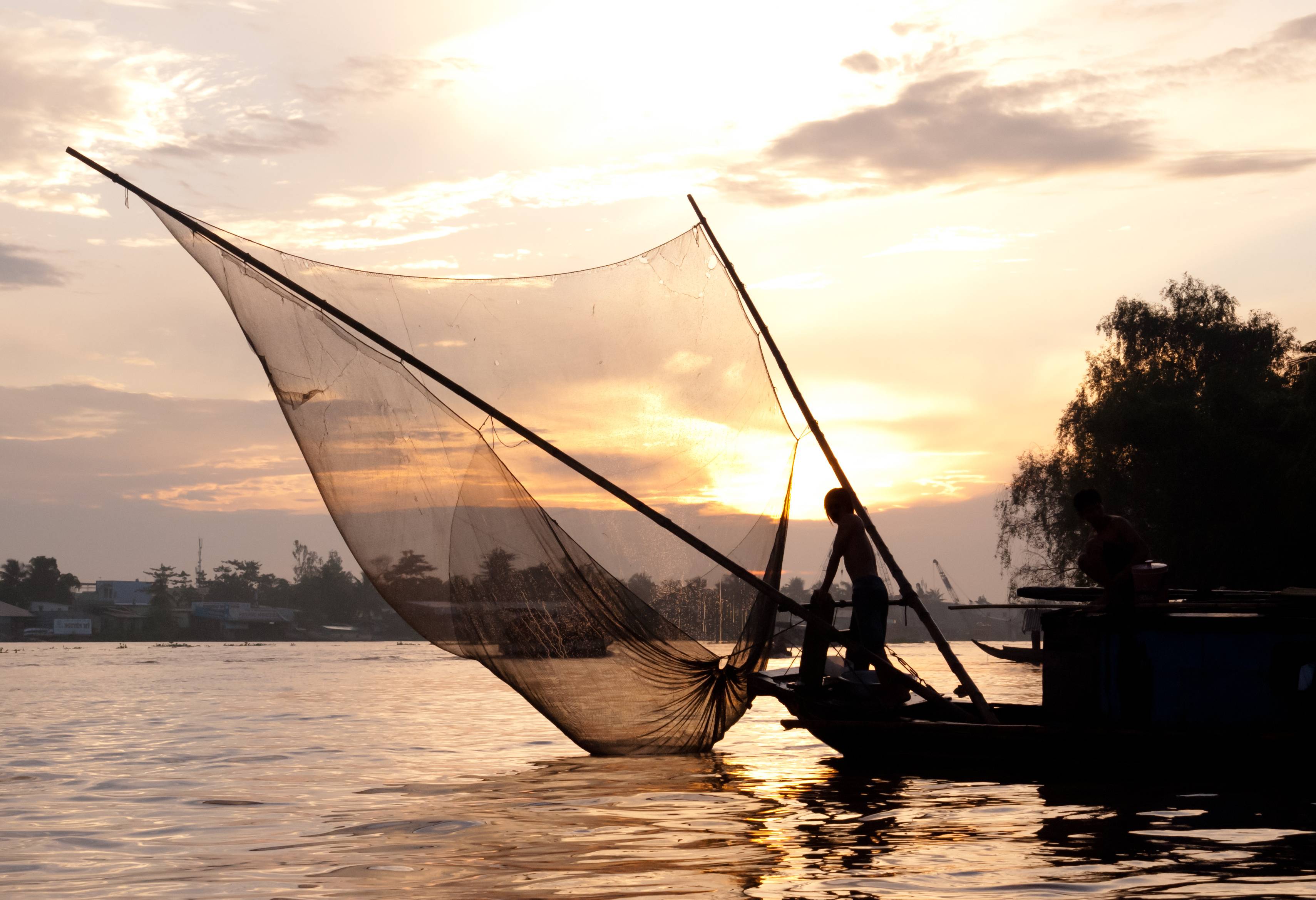 Visser in de Mekong Delta in Vietnam