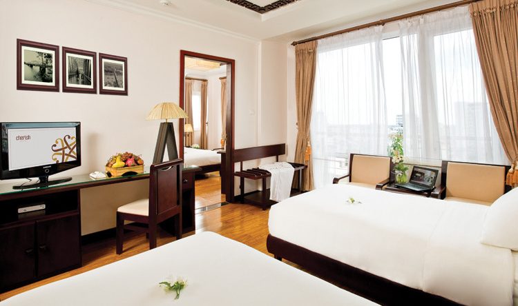 Balcony Family Connecting kamer in het Cherish Hotel Hue in Vietnam