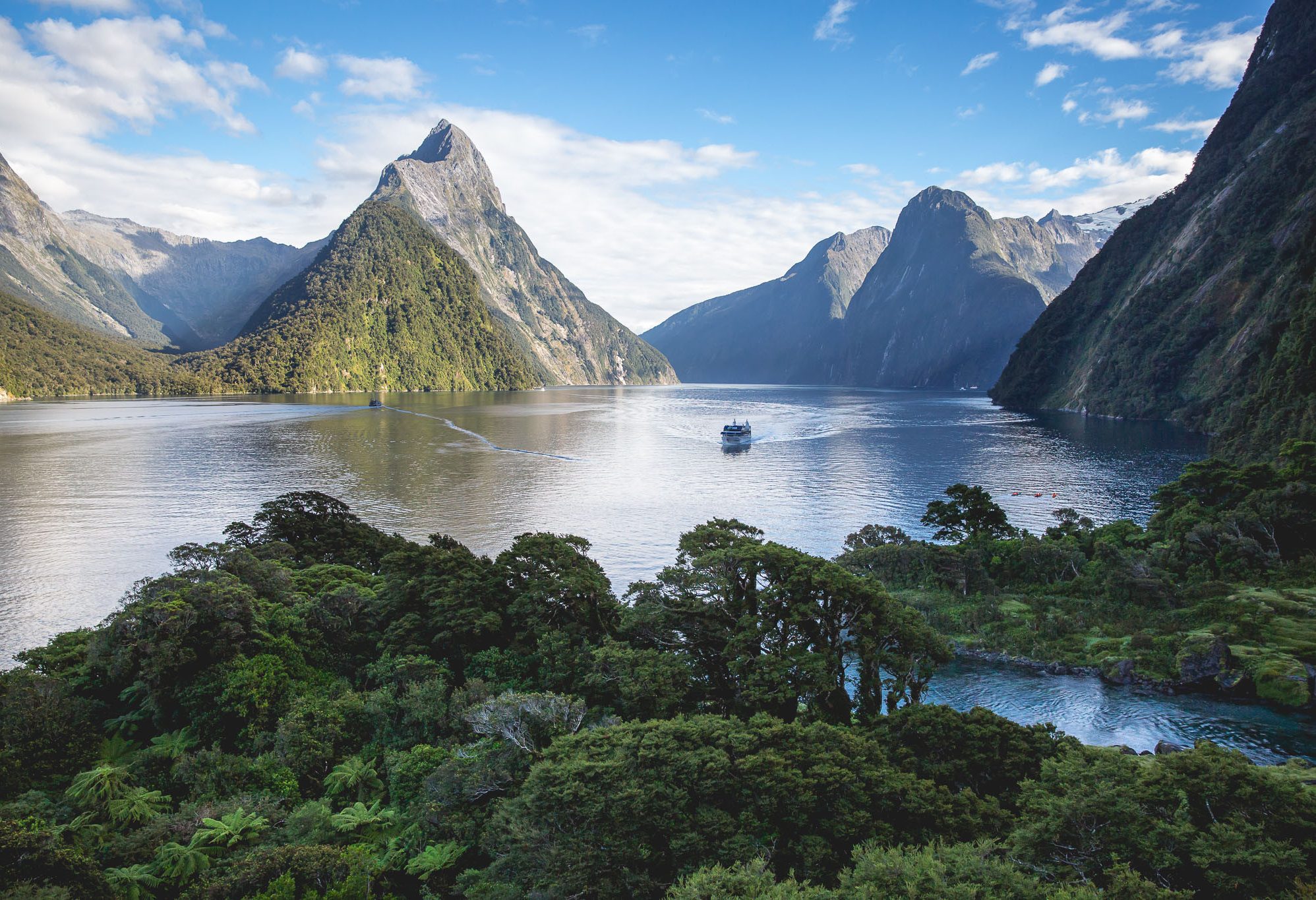 Cruisen door Milford Sound in Nieuw-Zeeland
