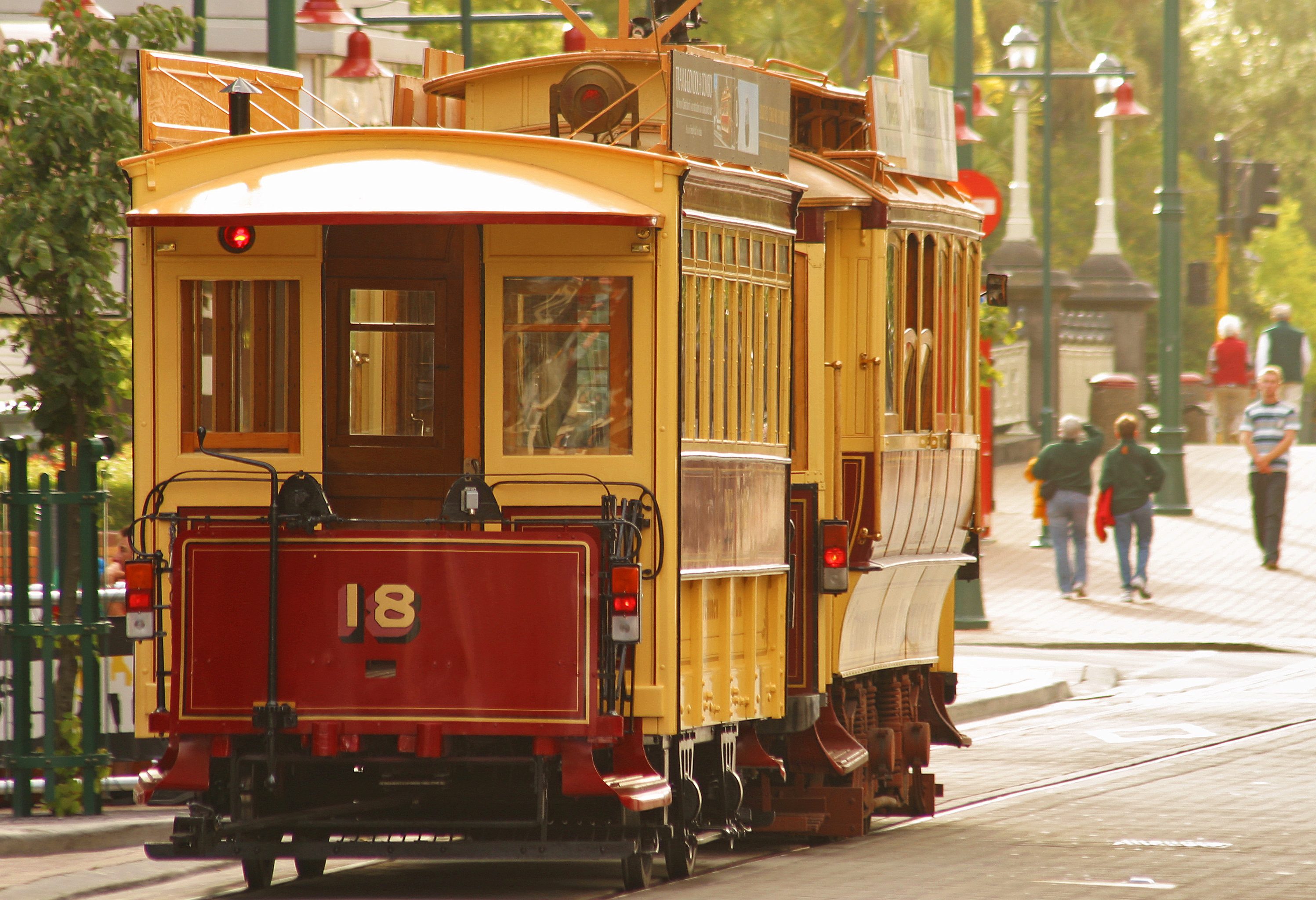 Historische tram in Christchurch in Nieuw-Zeeland