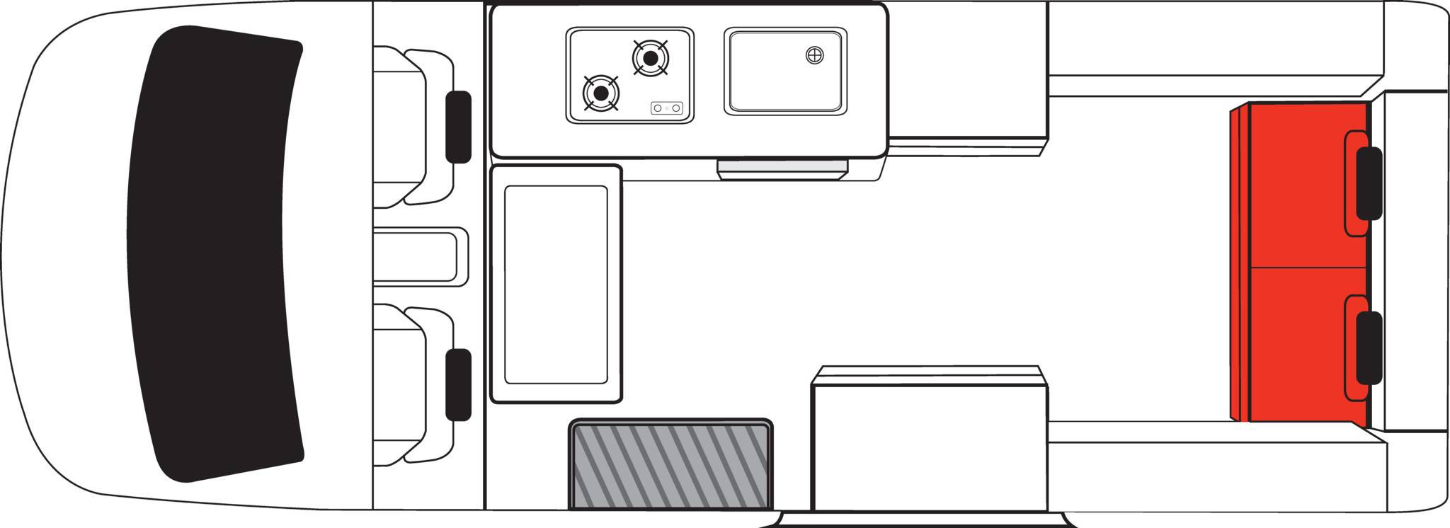 Dagindeling van de Highball camper van Mighty in Nieuw-Zeeland