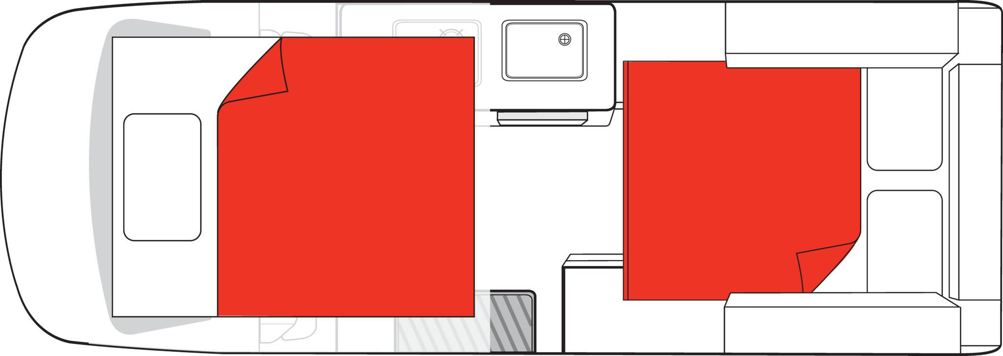 Nachtindeling van de Highball camper van Mighty in Nieuw-Zeeland