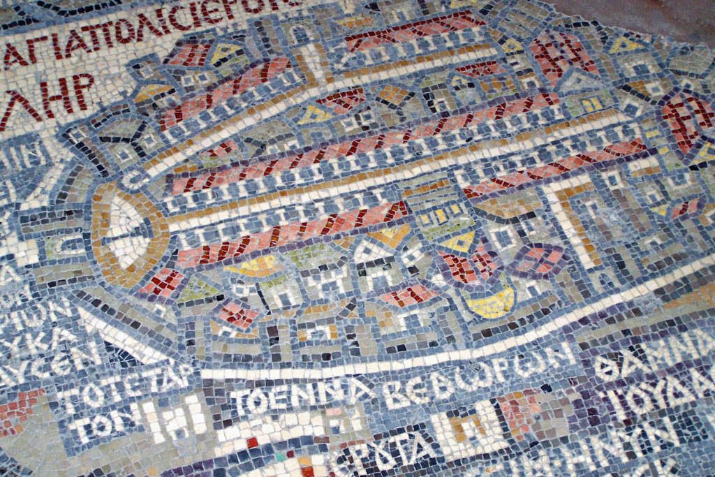 Vloermozaïek in Madaba in Jordanië