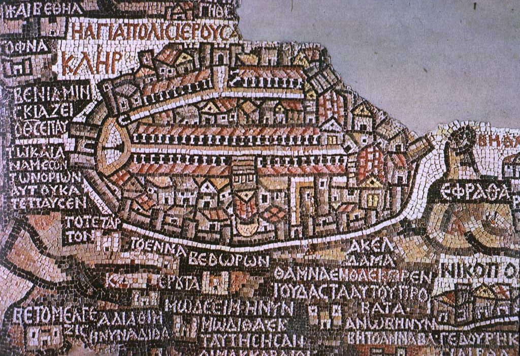 Mozaiekvloer in Madaba in Jordanië