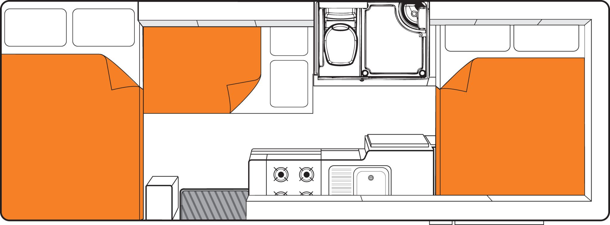 Nachtindeling van de Frontier camper van Britz in Nieuw-Zeeland