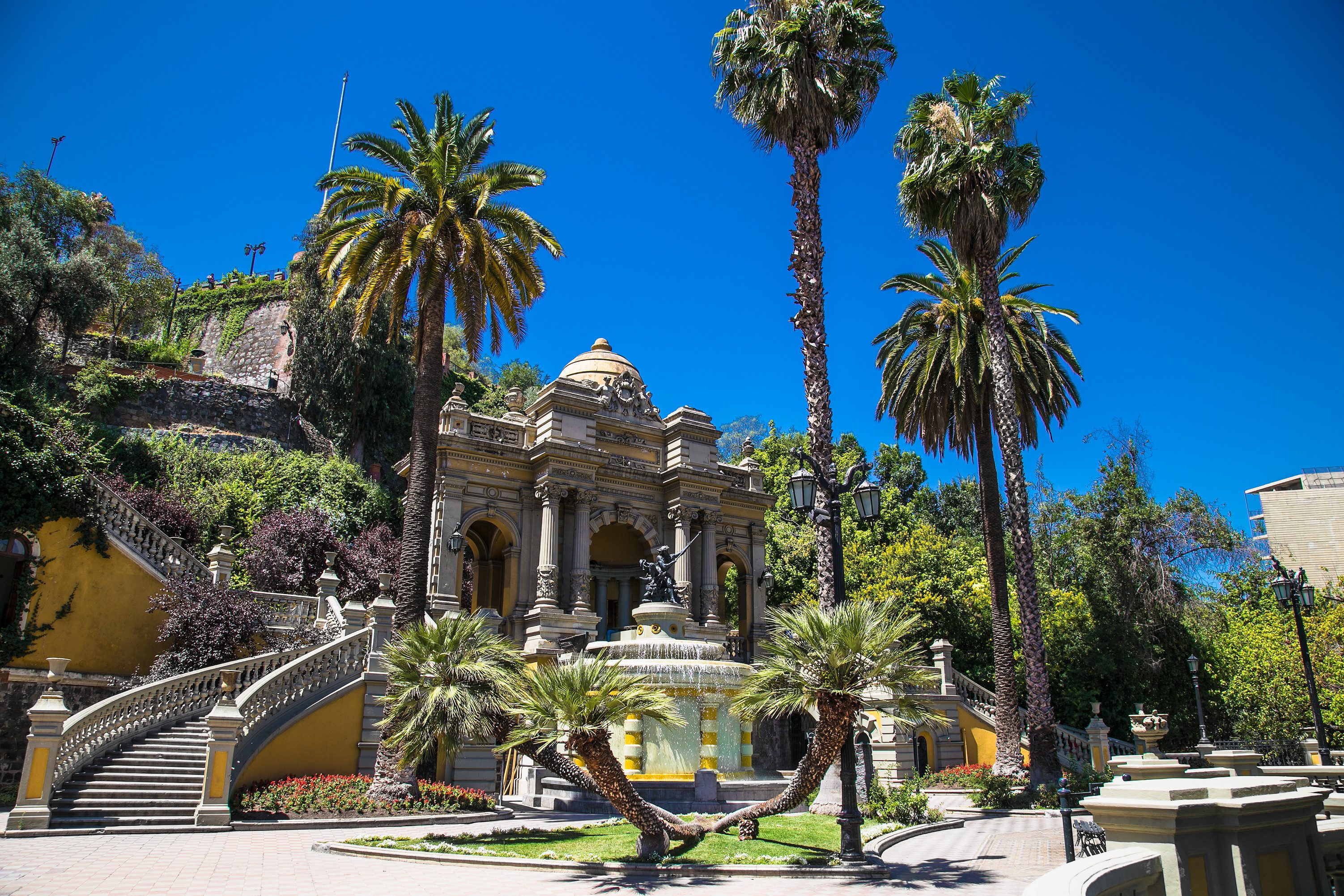 De fontein bij de Santa Lucia Heuvel in Santiago de Chile, Chili