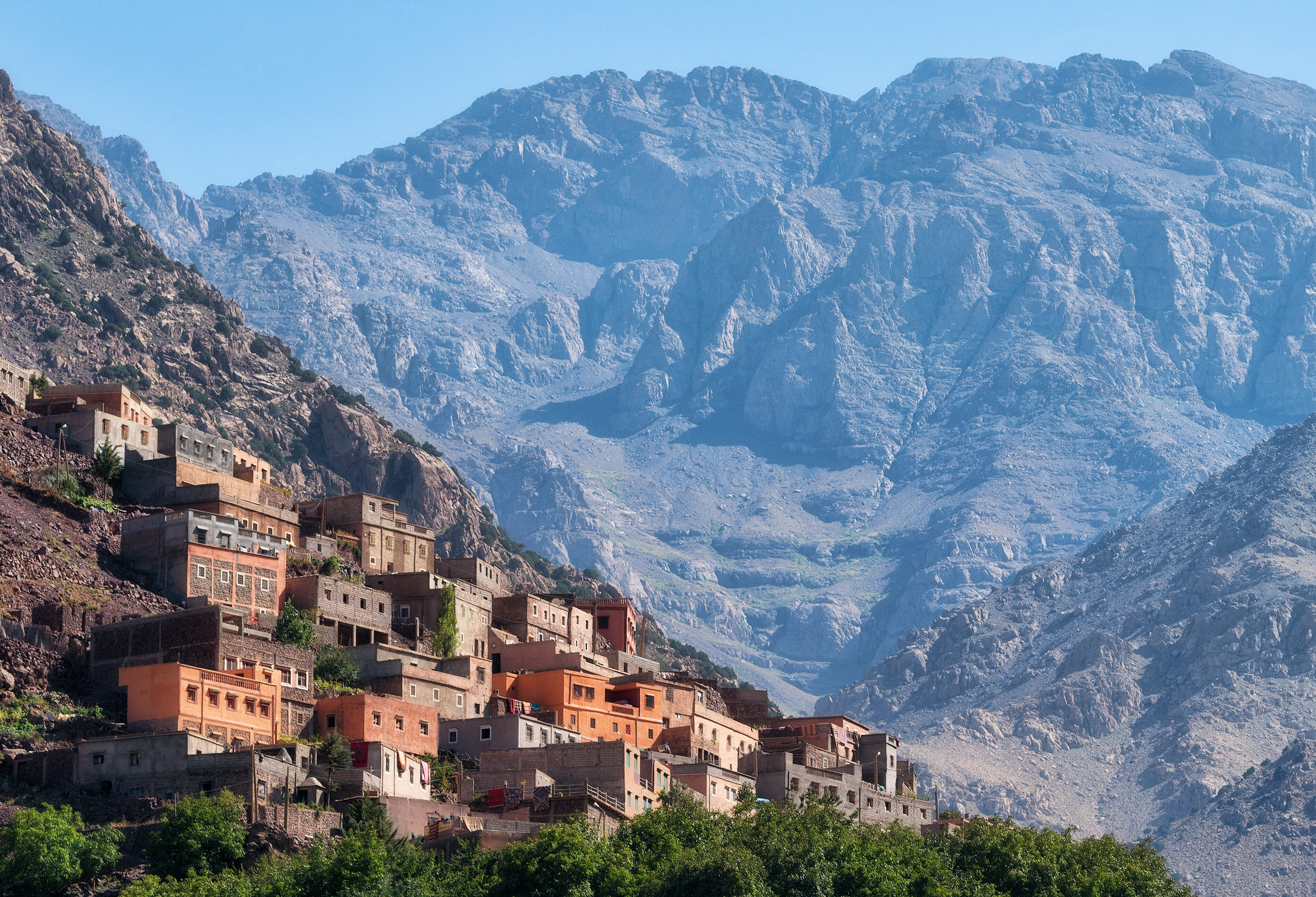 Berber dorp Imlil, gelegen in het Atlasgebergte, Marokko
