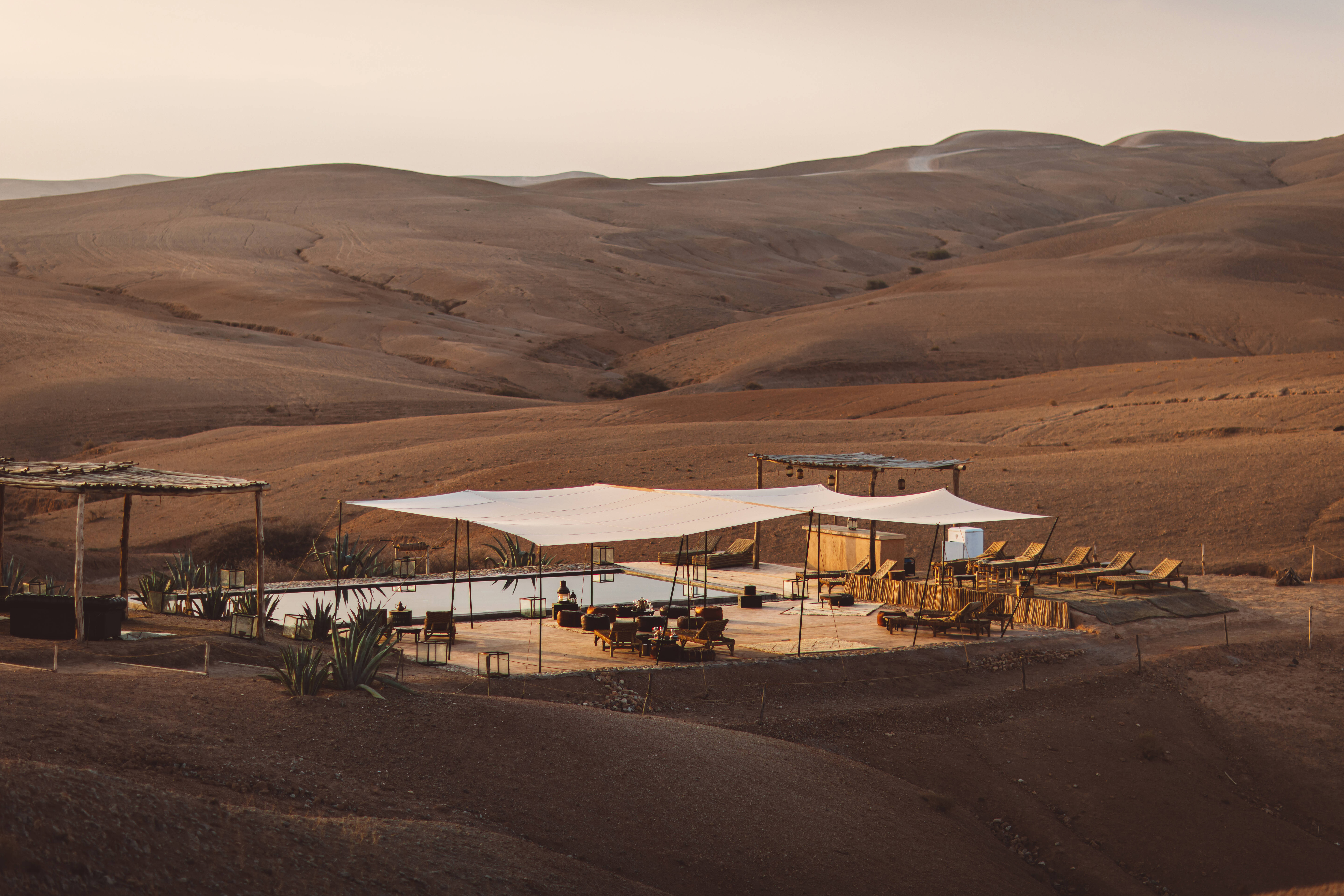 Zwembad met ligbedden