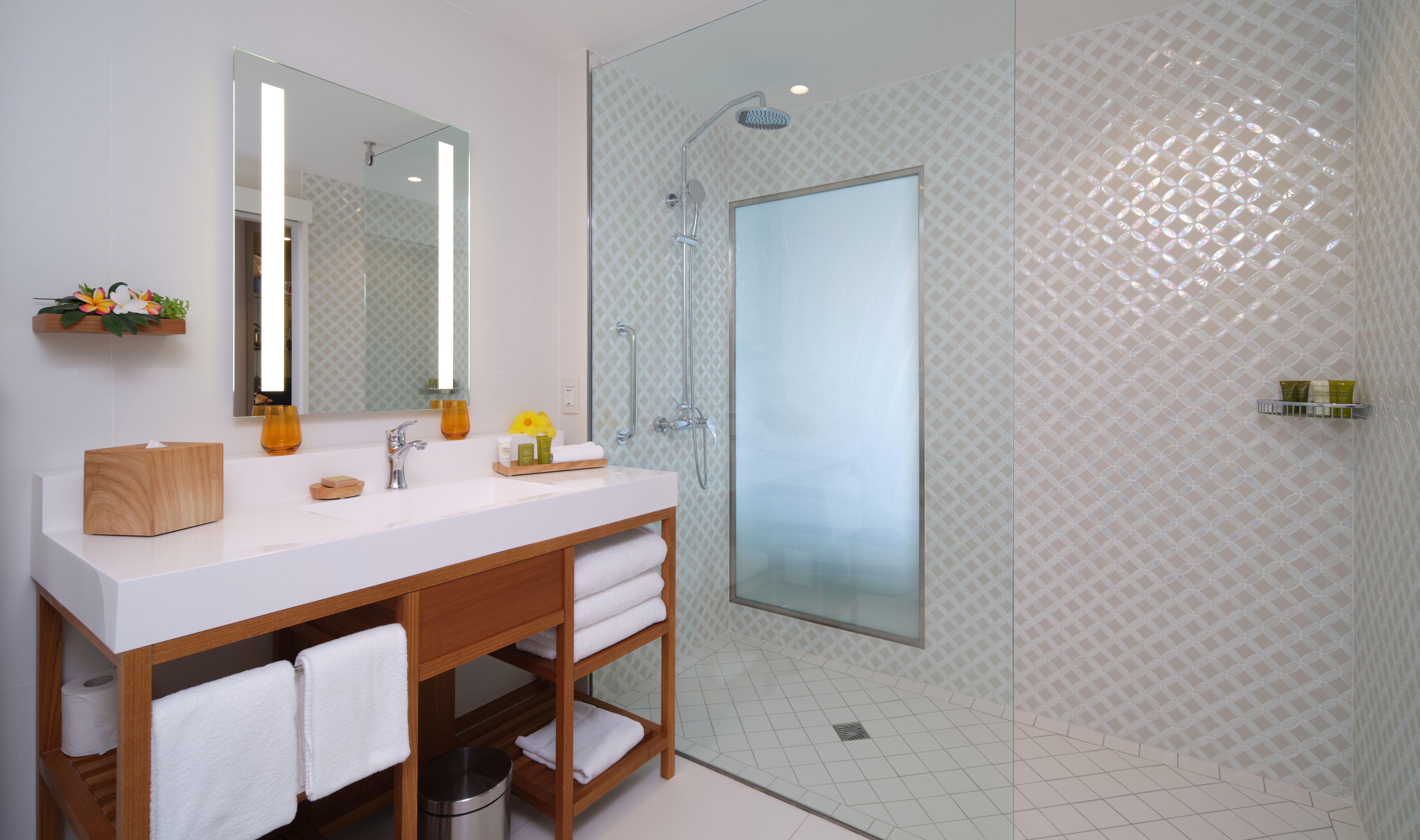 Badkamer van de Ocean View kamer in het Hilton Hotel op Tahiti in Frans-Polynesie