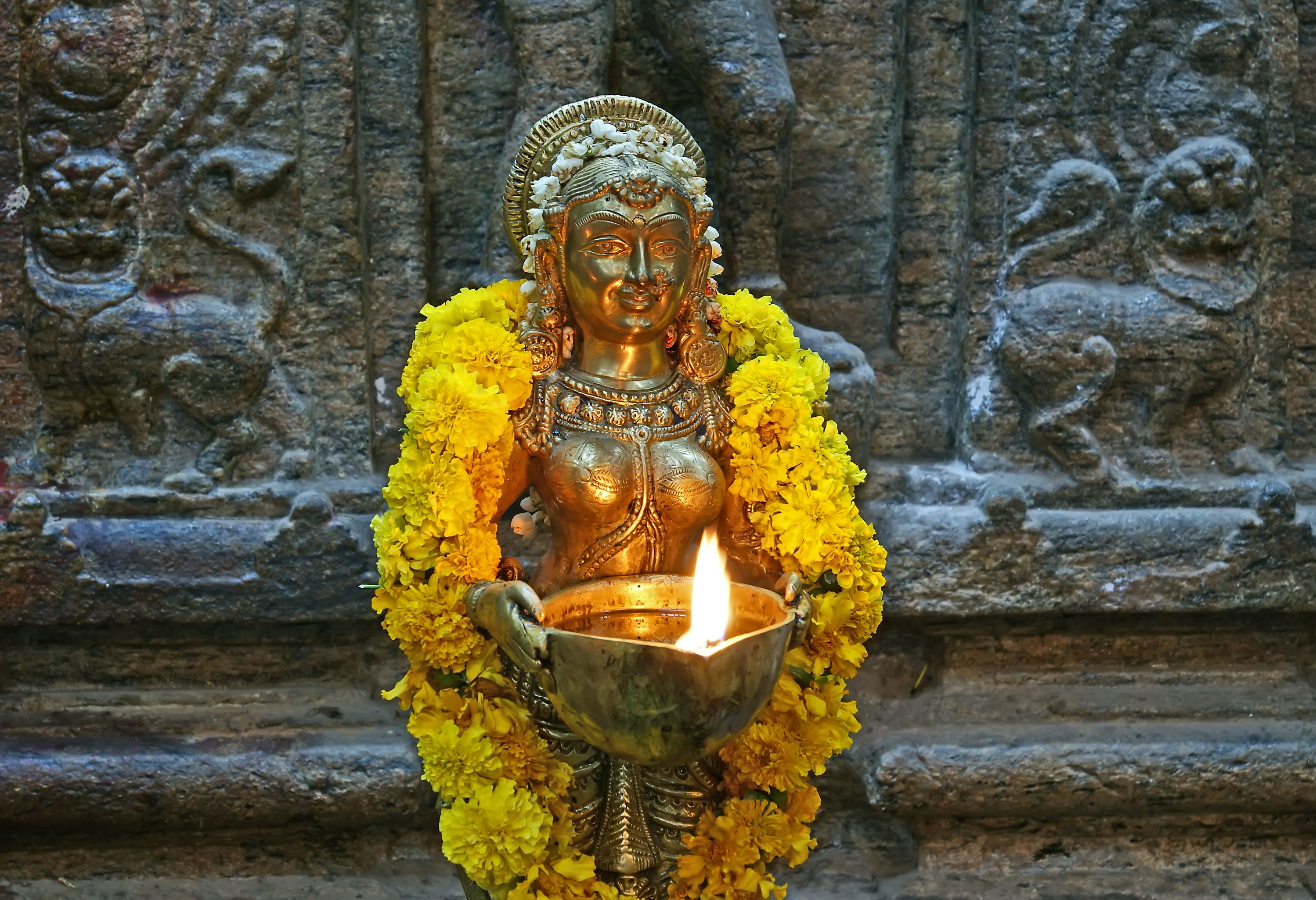 Detail van een offer in de Meenakshi tempel in Madurai