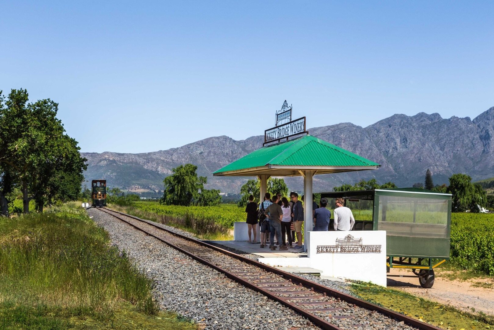 Tram halte Wijn Tram Franschhoek in Zuid-Afrika