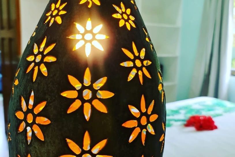 Detail van Casa de Leela op La Digue in de Seychellen