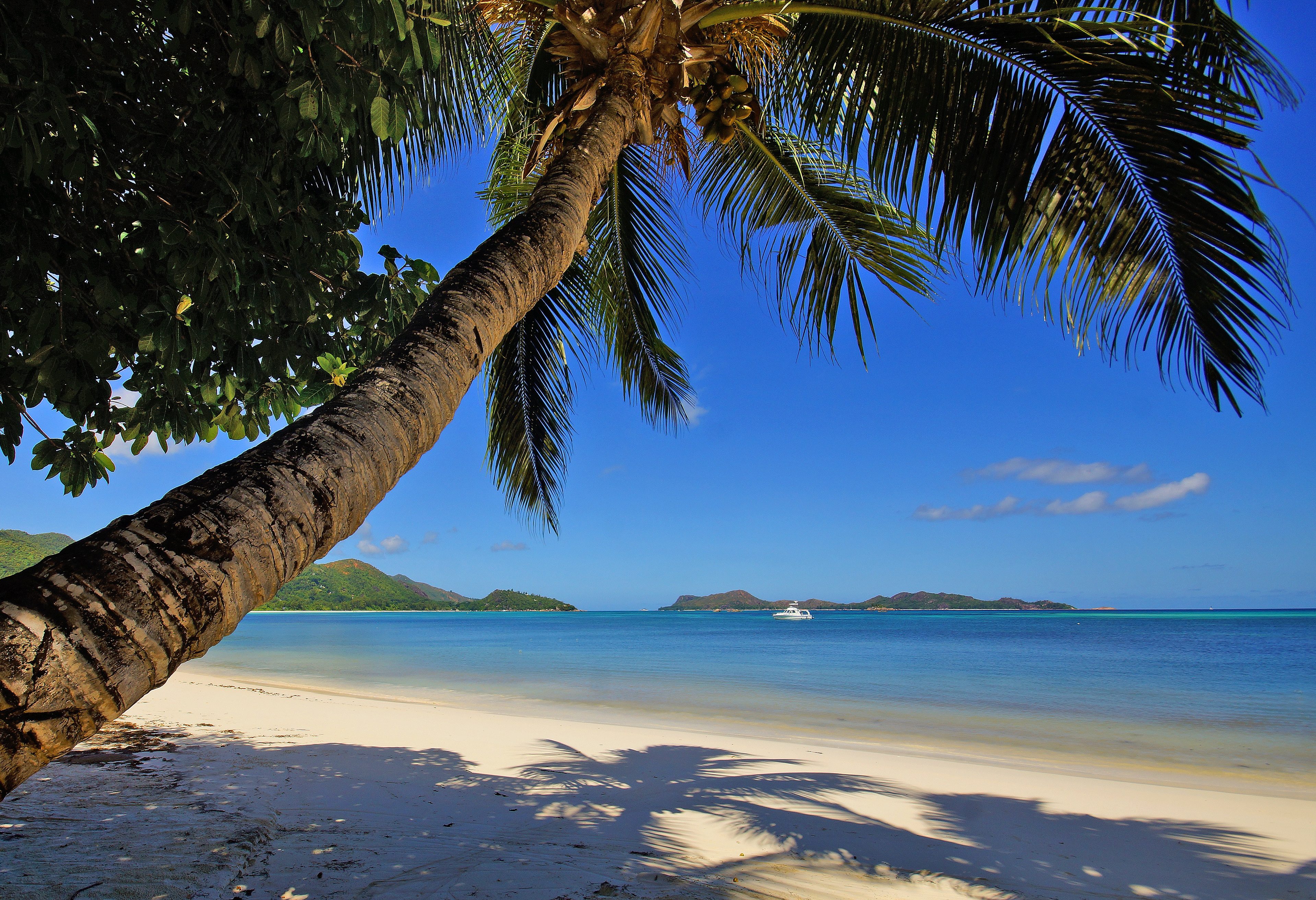 Strand van Hotel L'Archipel op Praslin in de Seychellen